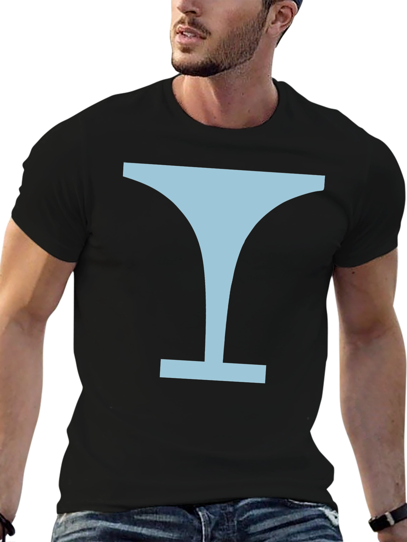Minimalist Martini Glass Graphic Tee - Black