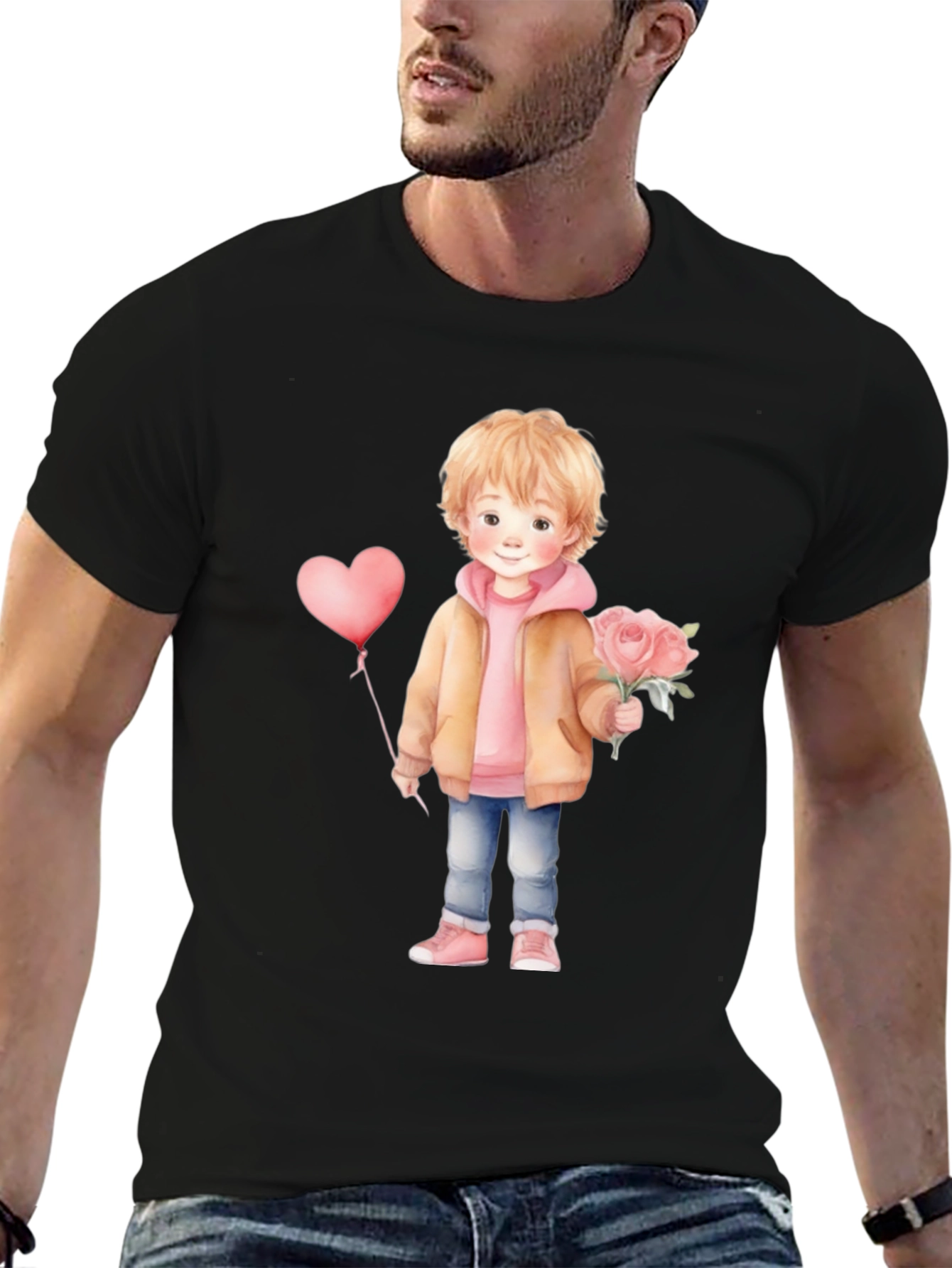 Cute Boy with Flowers and Balloon T-Shirt