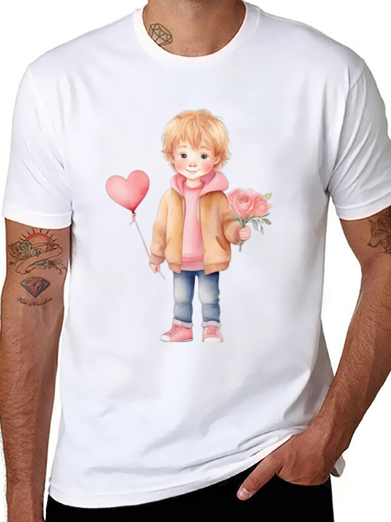 Cute Boy with Flowers and Balloon T-Shirt