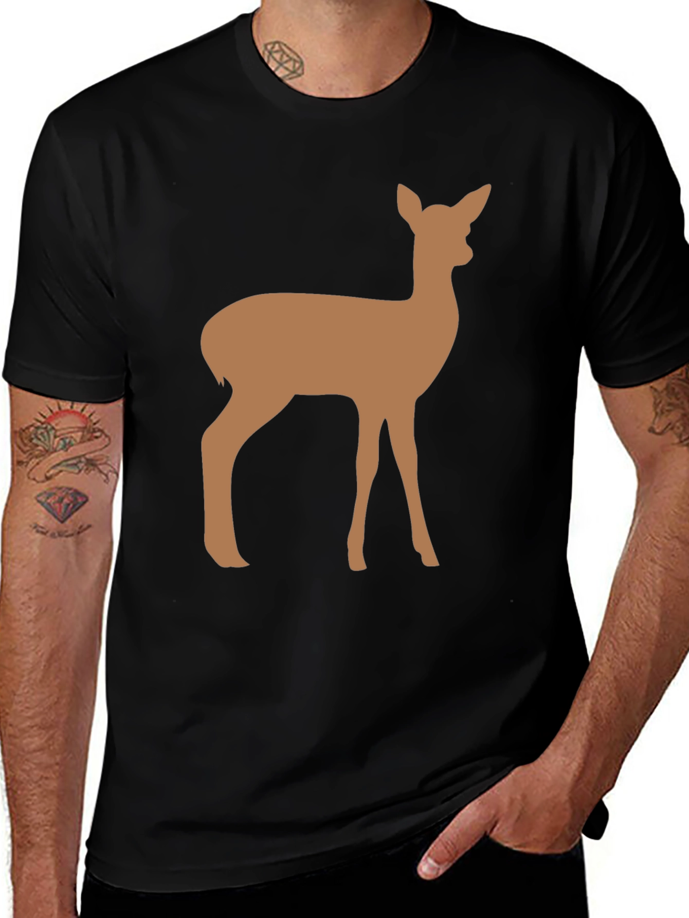 Deer Graphic Black Tee - Unisex Casual T-Shirt