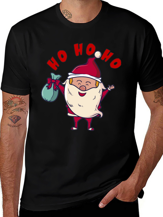 Festive Santa Ho Ho Ho Black T-Shirt