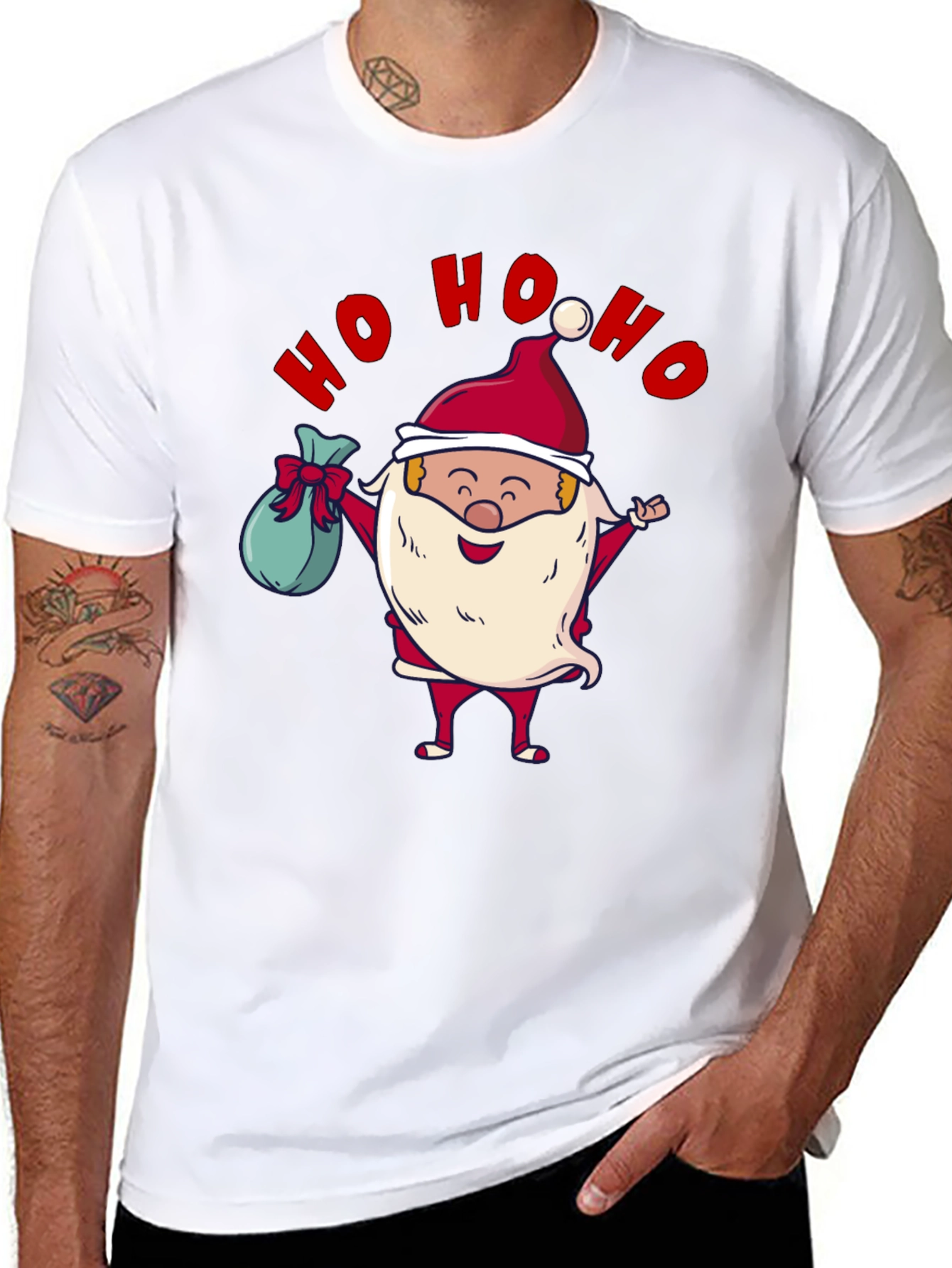 Festive Santa Ho Ho Ho Black T-Shirt
