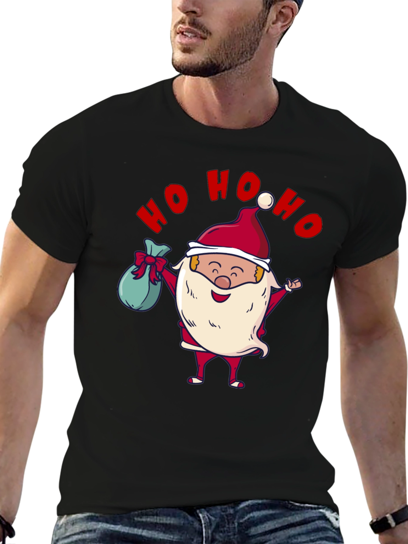 Festive Santa Ho Ho Ho Black T-Shirt