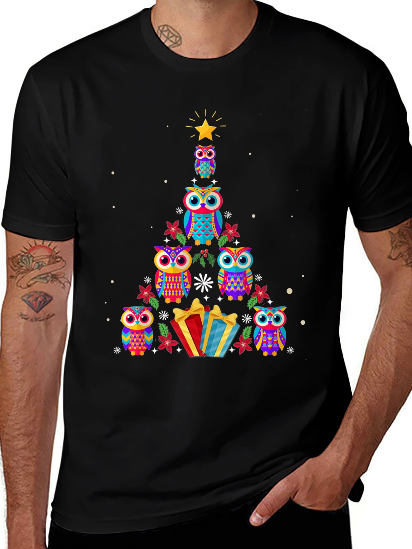 Festive Owl Christmas Tree T-Shirt
