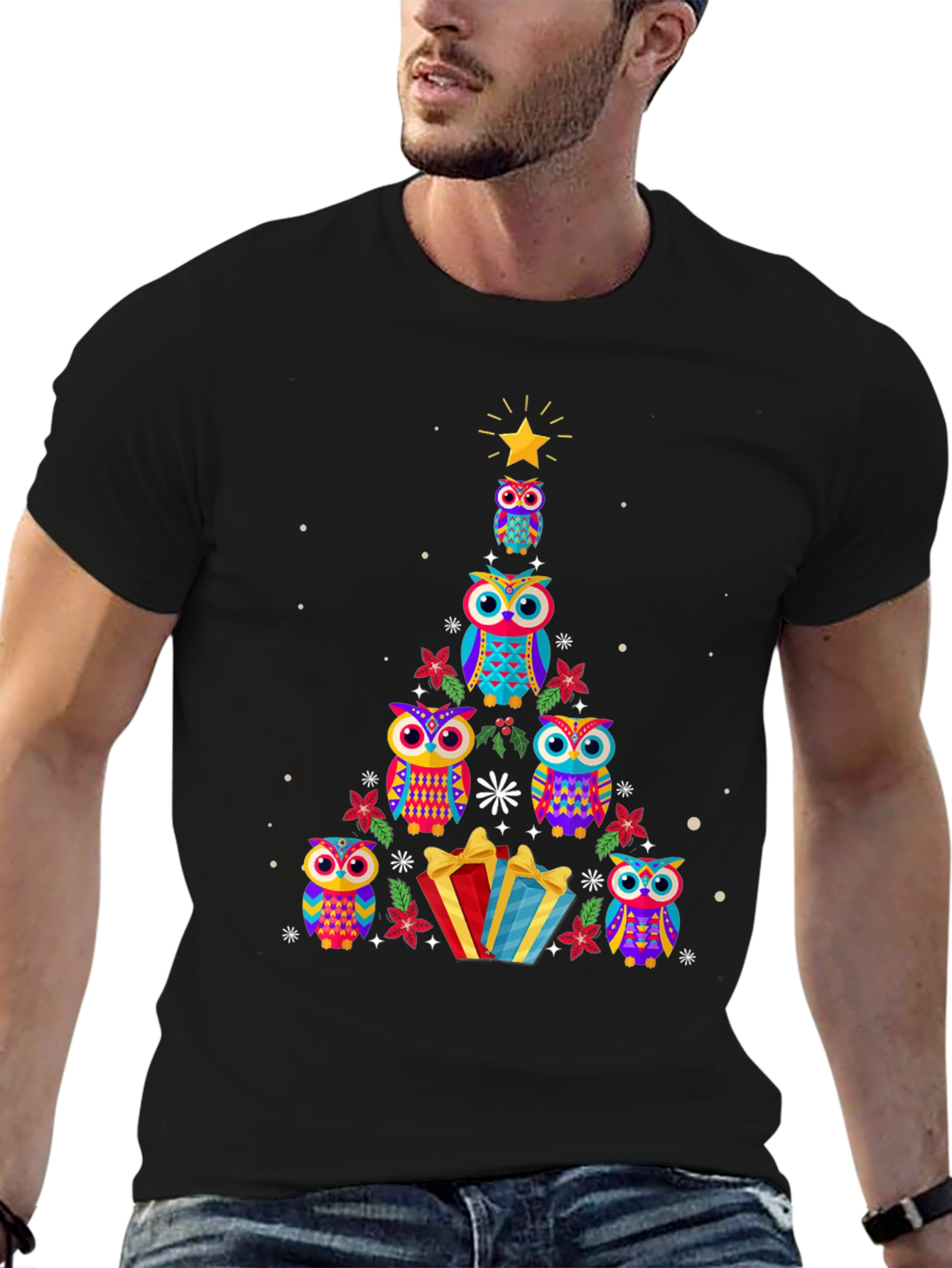 Festive Owl Christmas Tree T-Shirt