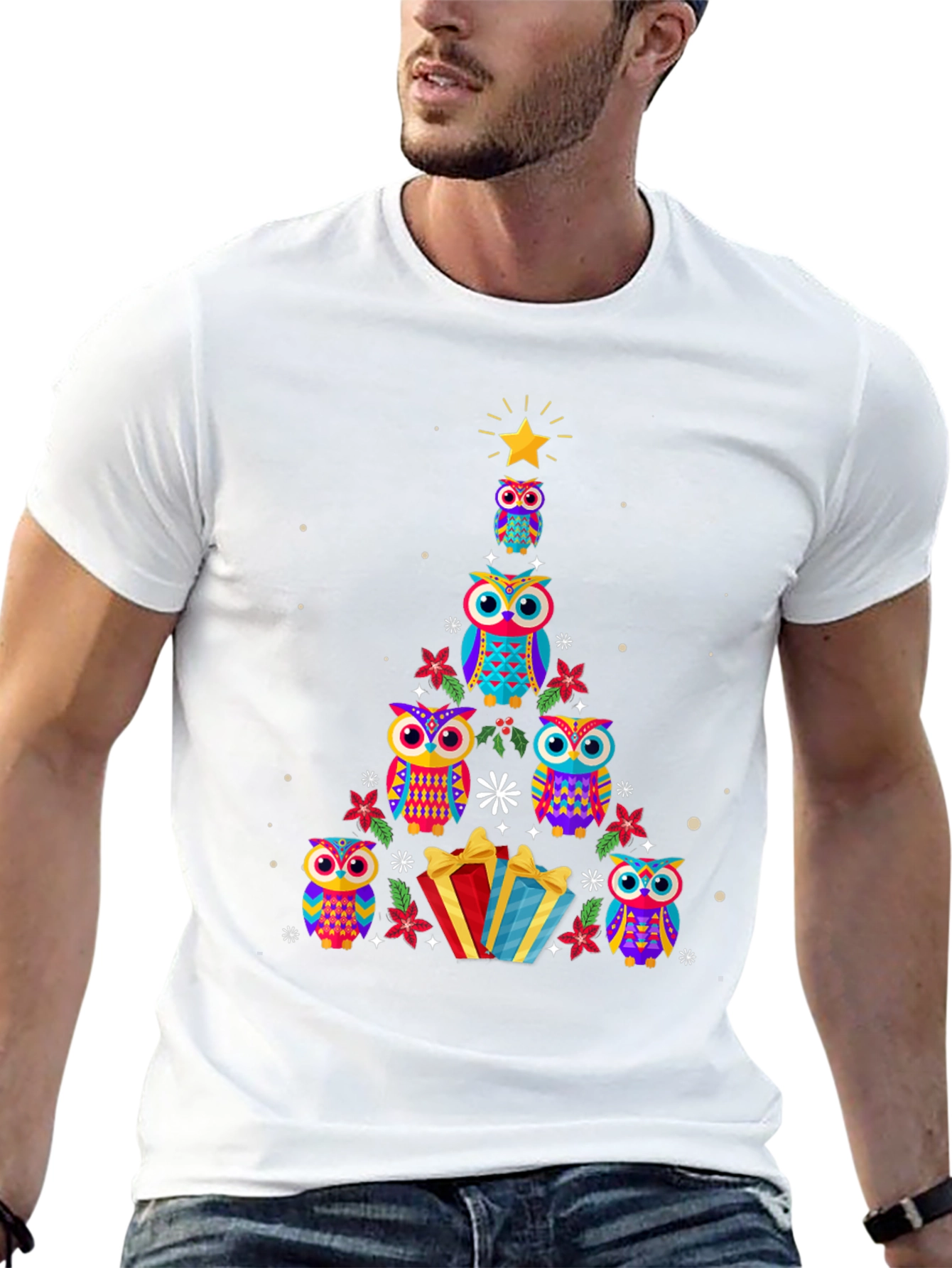 Festive Owl Christmas Tree T-Shirt