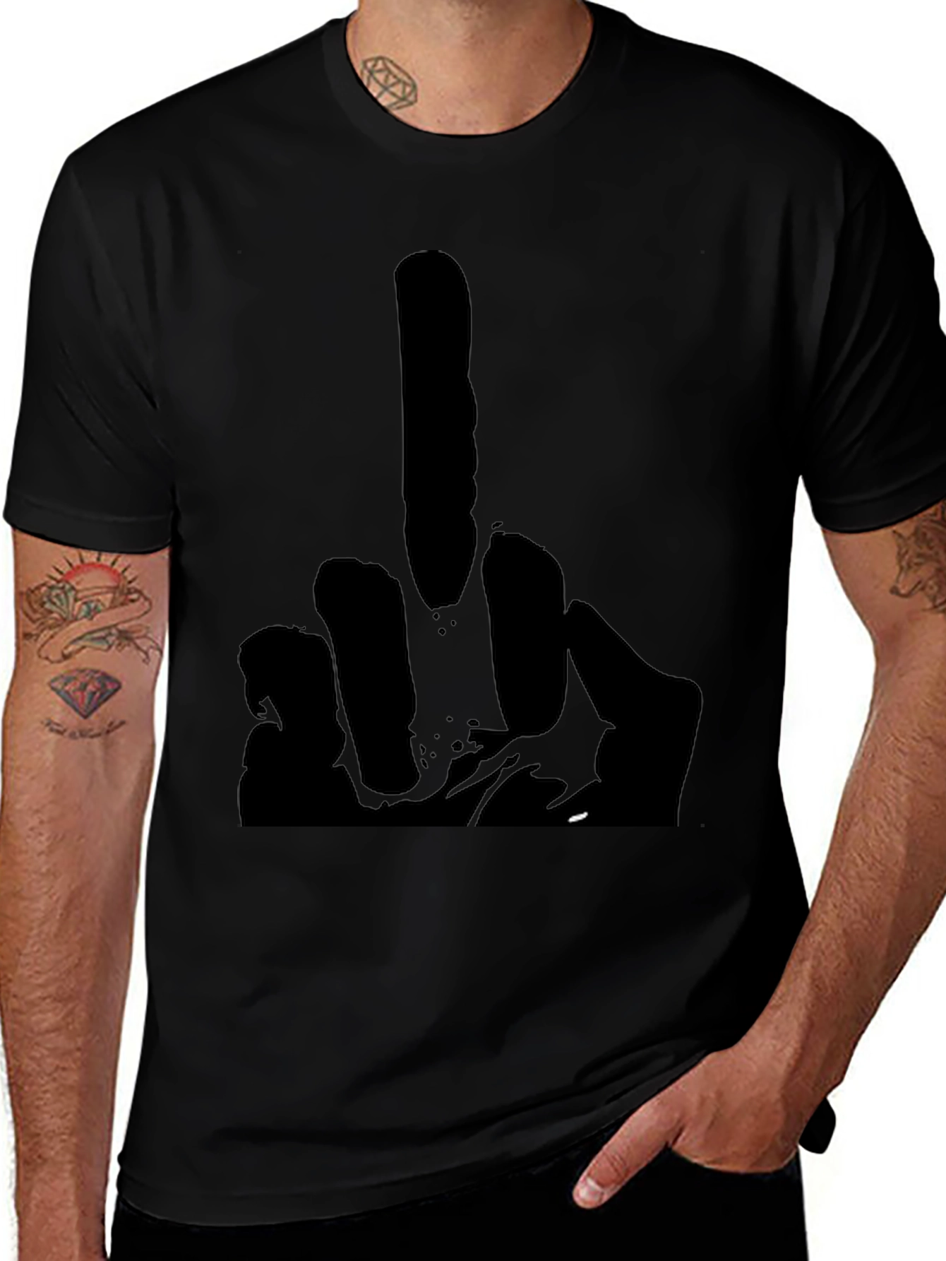 Middle Finger Graphic Tee - Black