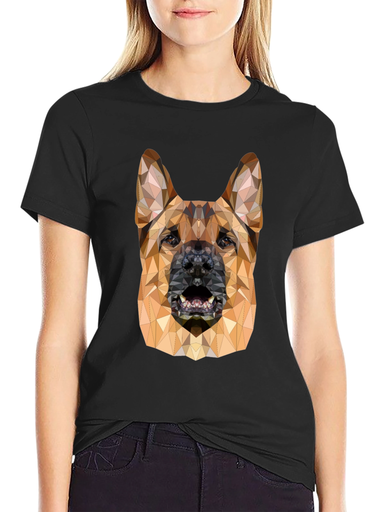 Geometric Dog Head Black T-Shirt