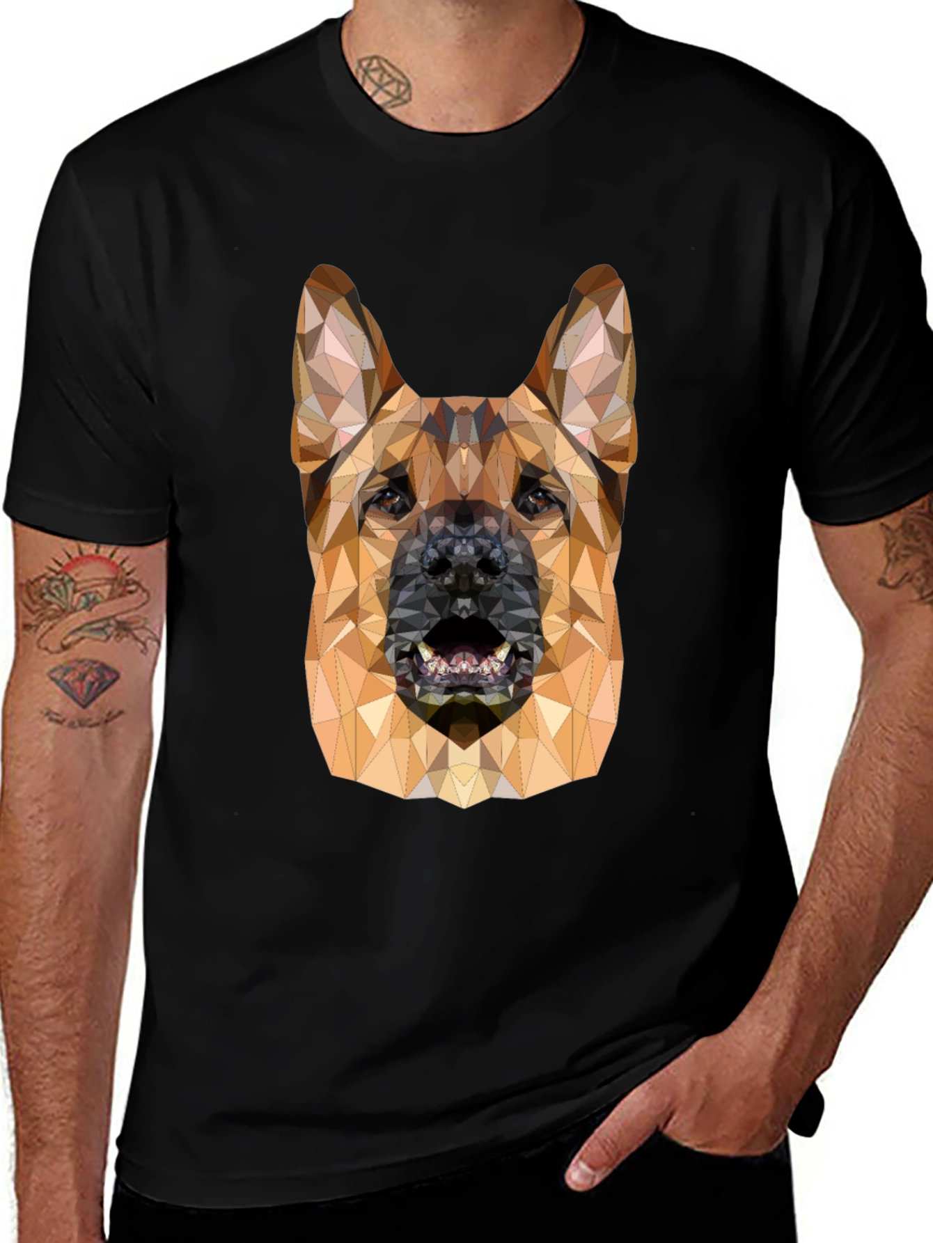 Geometric Dog Head Black T-Shirt