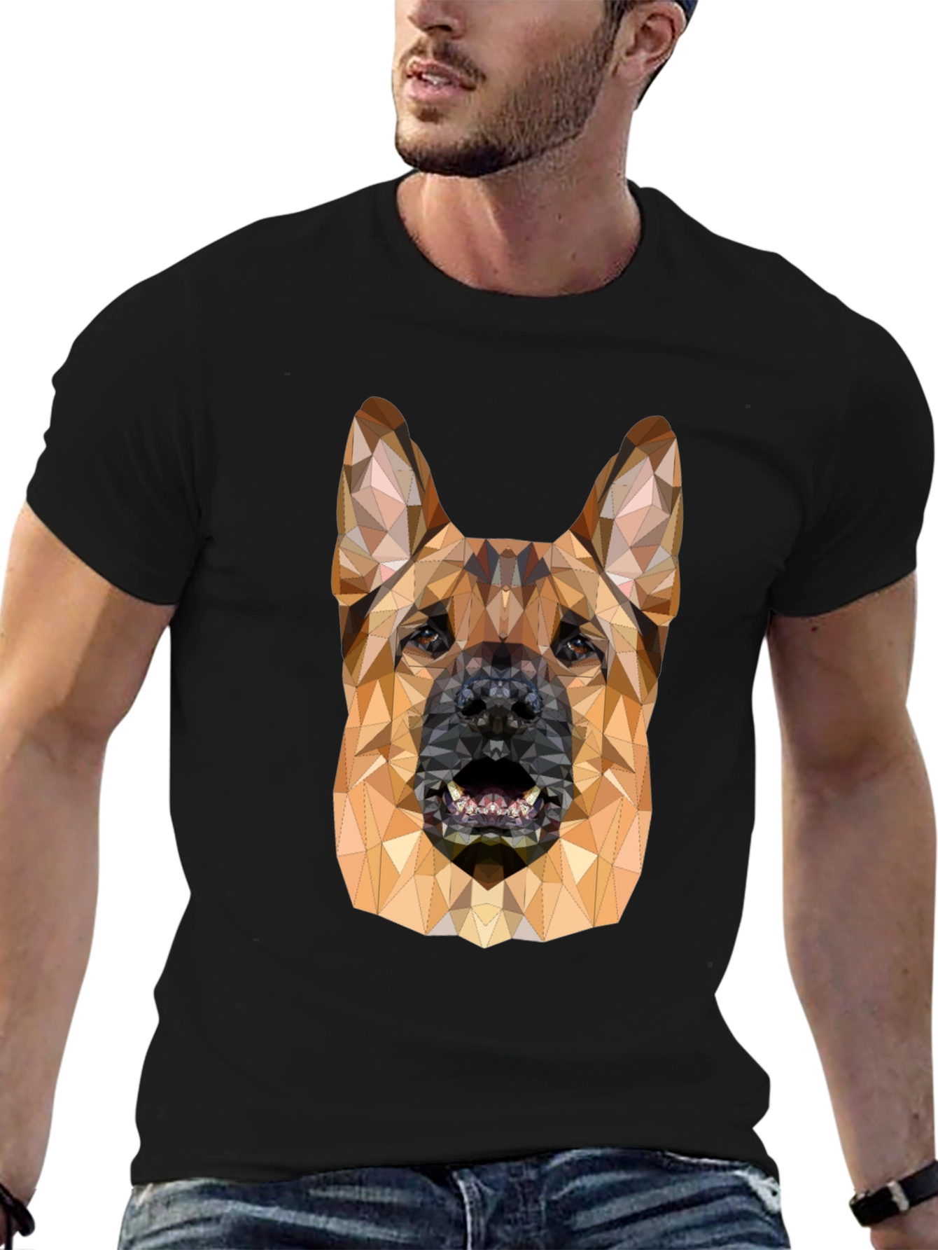Geometric Dog Head Black T-Shirt