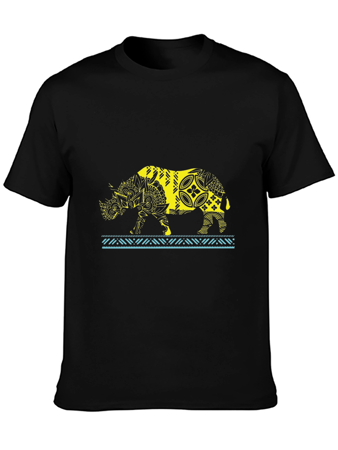 Tribal Rhino Graphic T-Shirt - Black