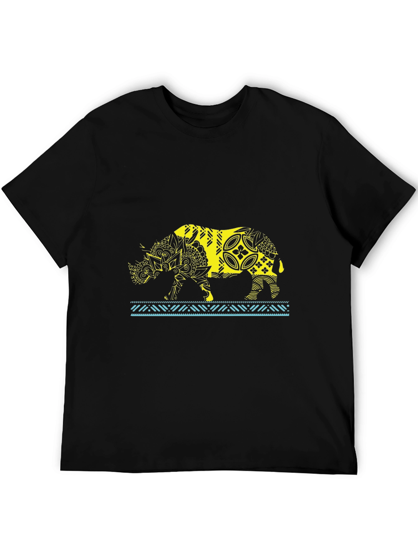 Tribal Rhino Graphic T-Shirt - Black