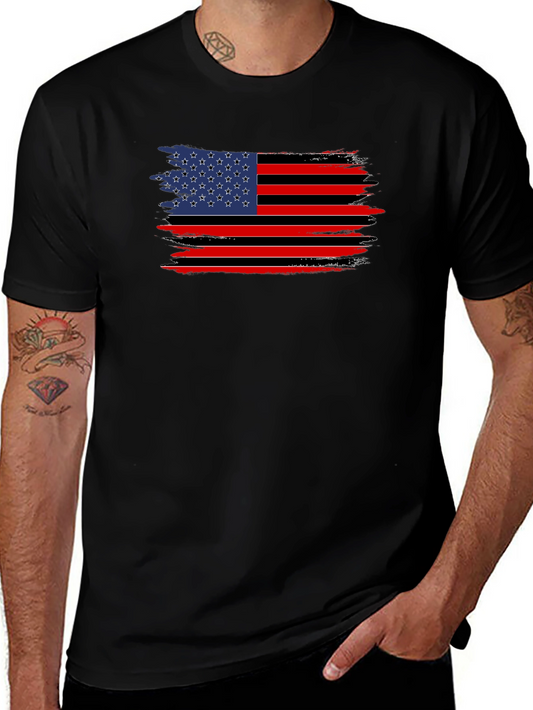 Distressed American Flag Graphic Tee - Black