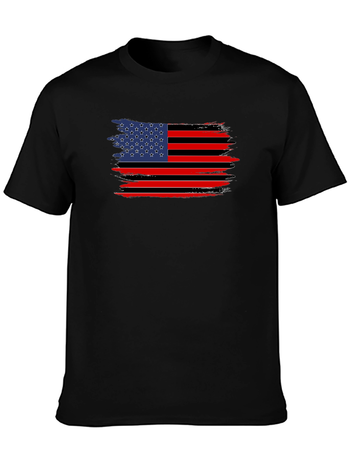 Distressed American Flag Graphic Tee - Black
