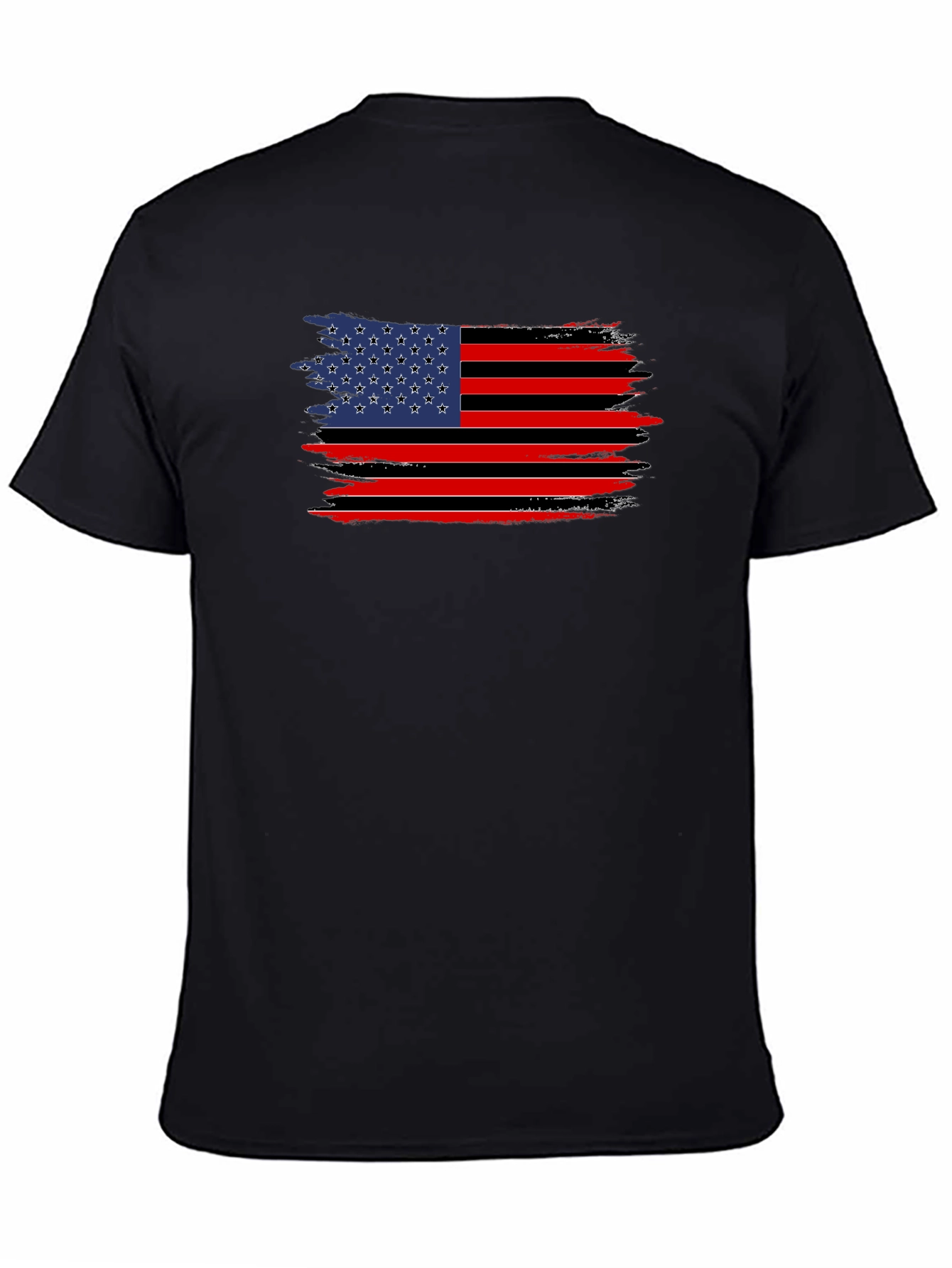 Distressed American Flag Graphic Tee - Black