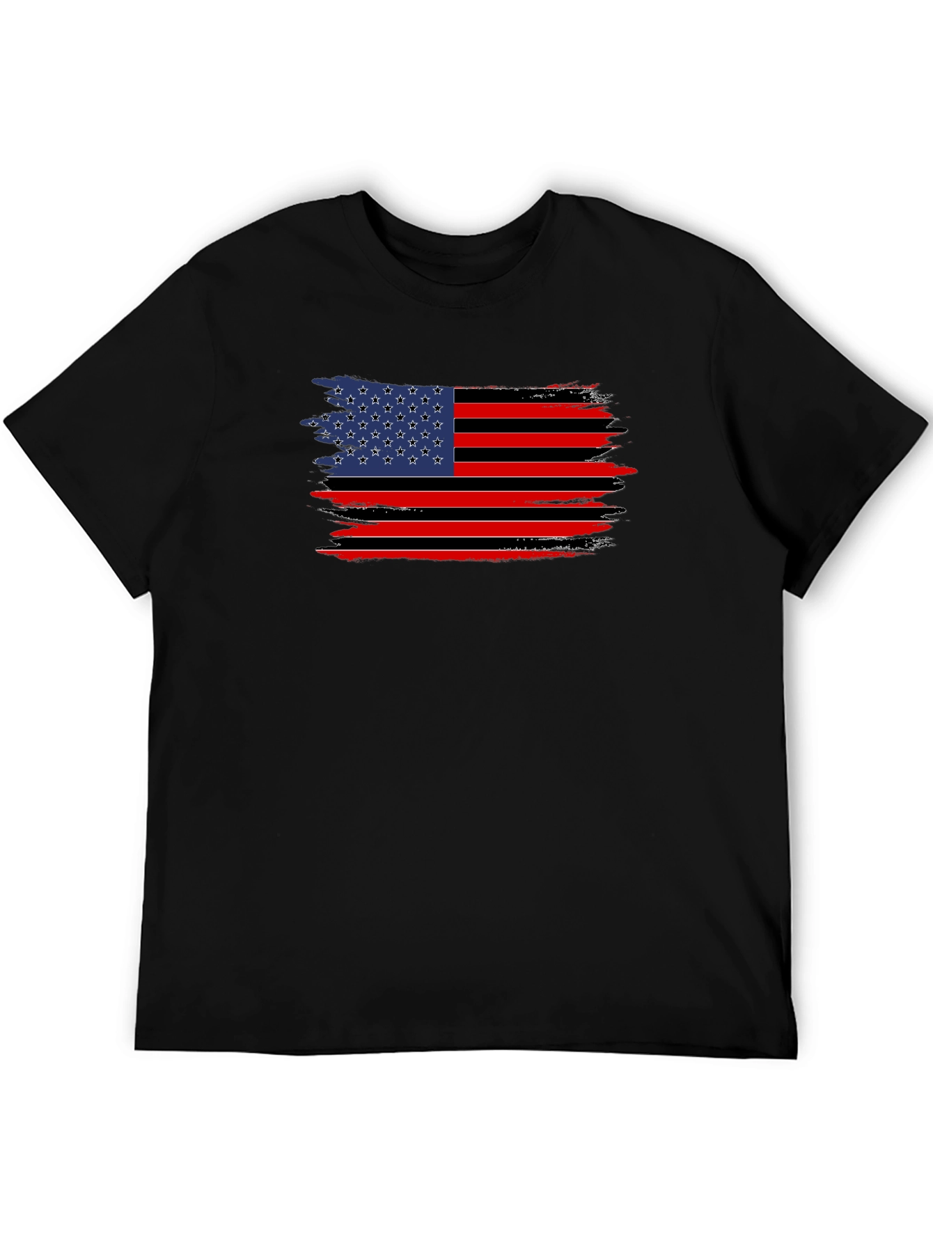 Distressed American Flag Graphic Tee - Black