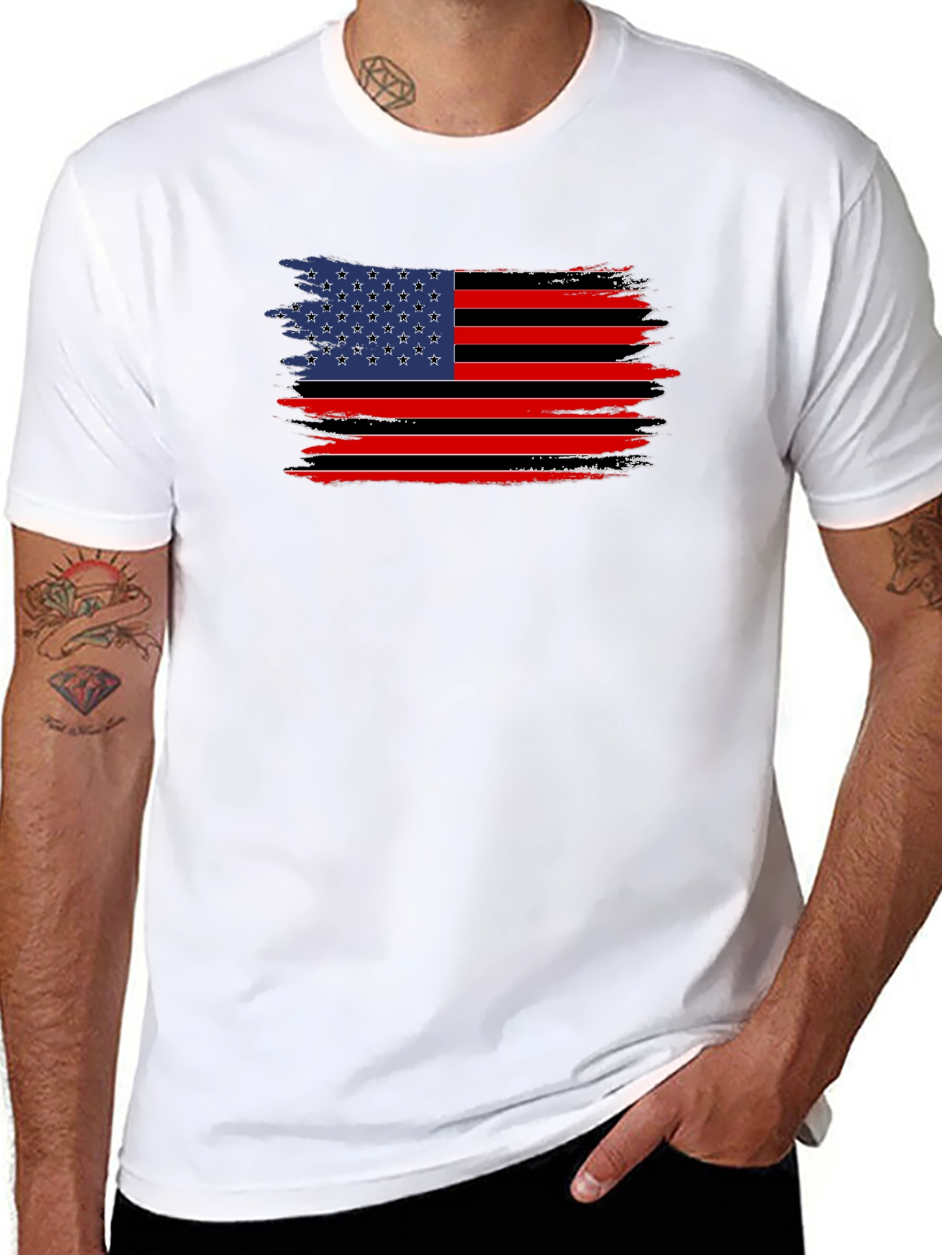 Distressed American Flag Graphic Tee - Black