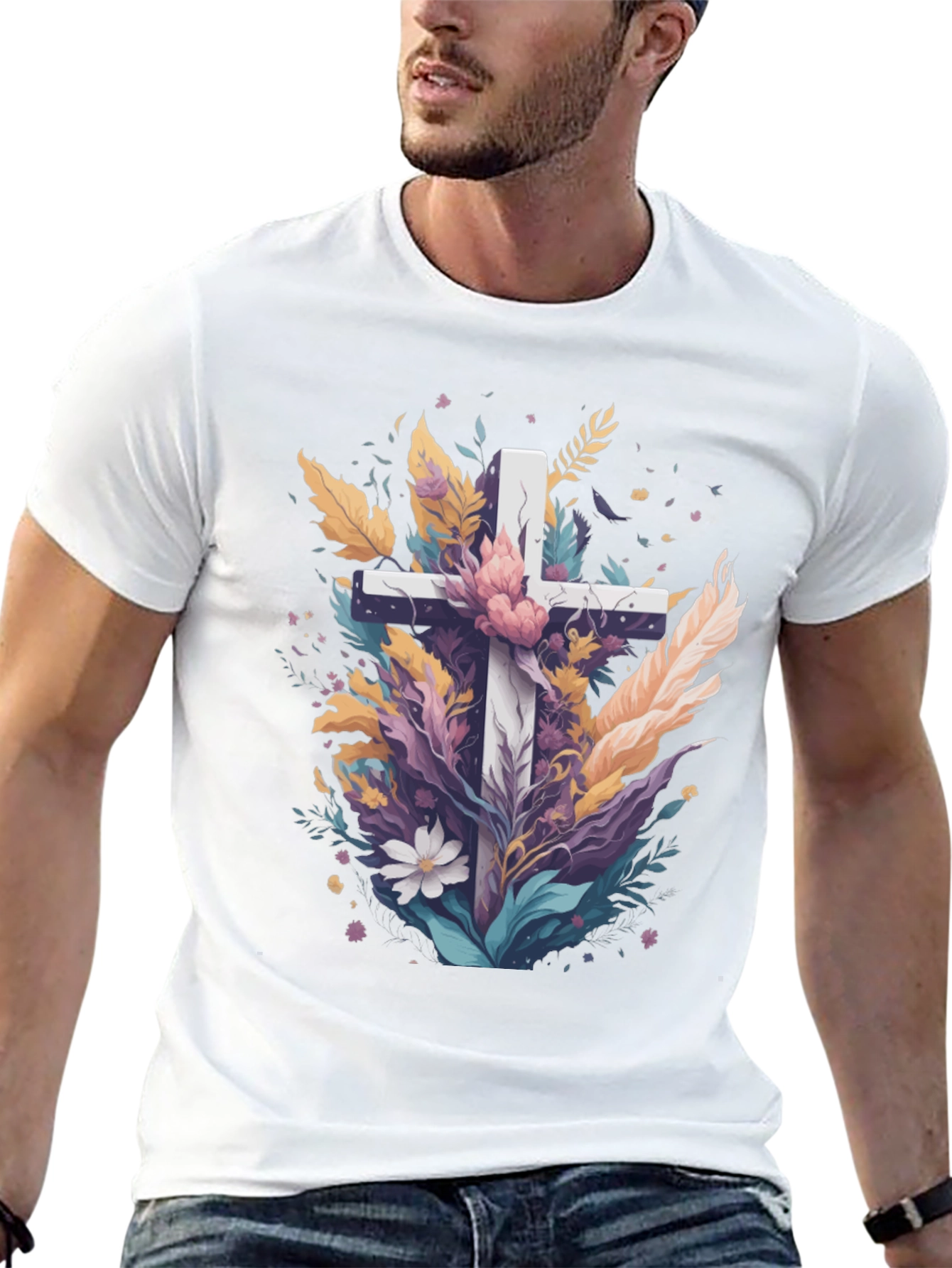 Floral Cross Graphic Tee - Christian Apparel