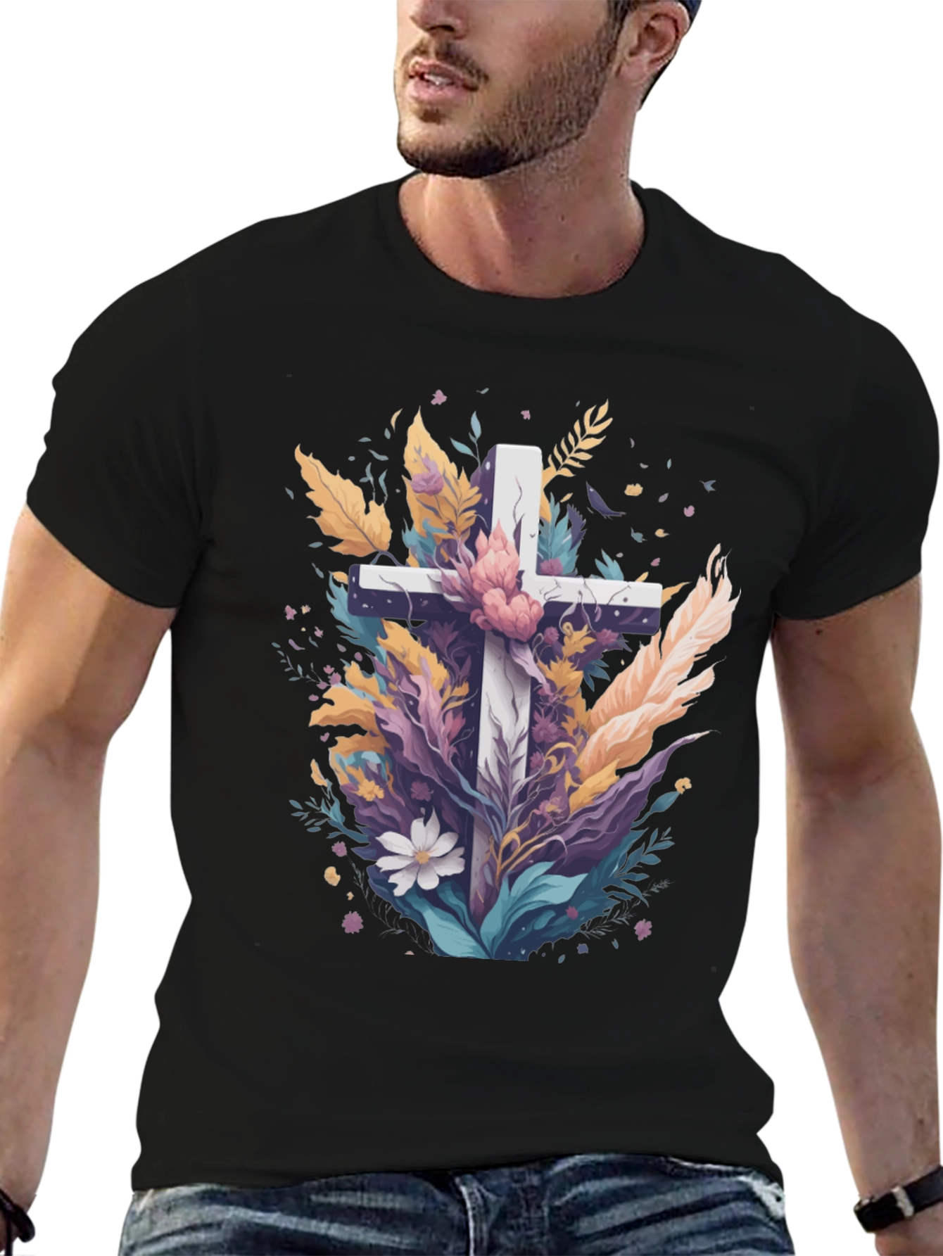 Floral Cross Graphic Tee - Christian Apparel