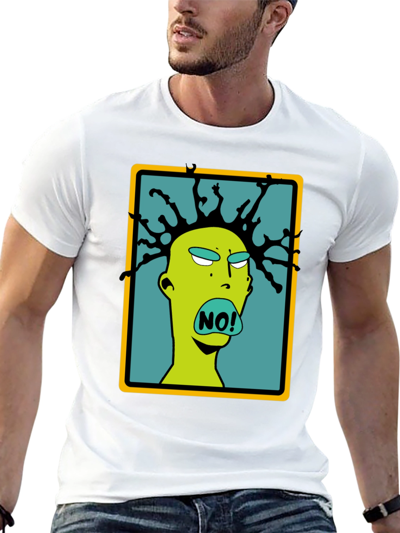 Edgy Cartoon NO! Graphic Black T-Shirt