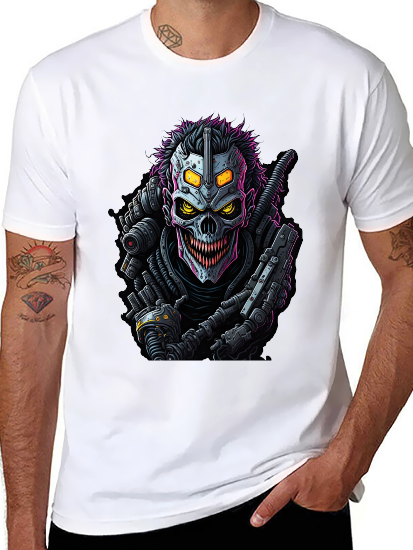 Cyberpunk Skull Graphic Tee - Black