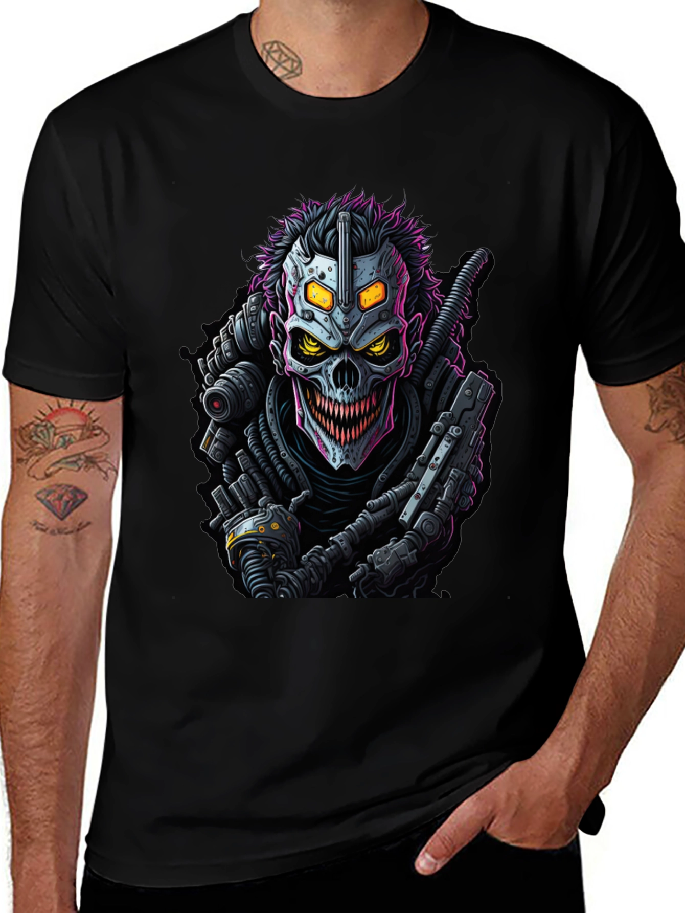 Cyberpunk Skull Graphic Tee - Black