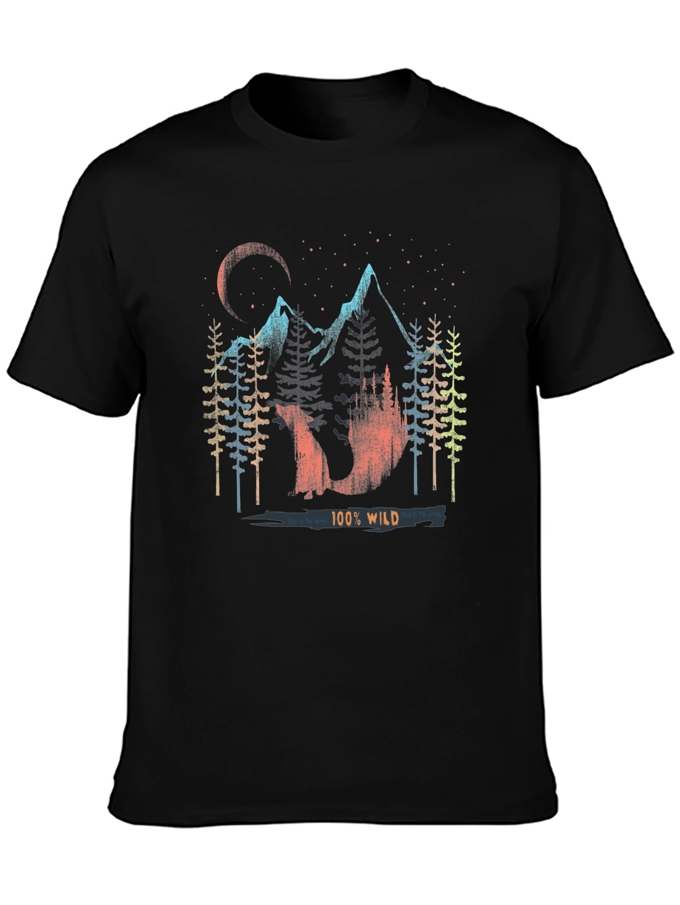 100% Wild Graphic Print Mens Black T-Shirt