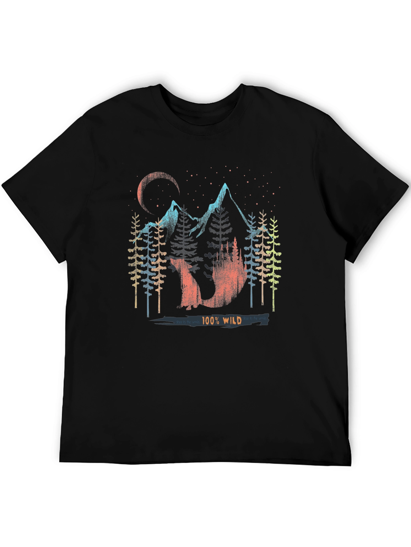 100% Wild Graphic Print Mens Black T-Shirt