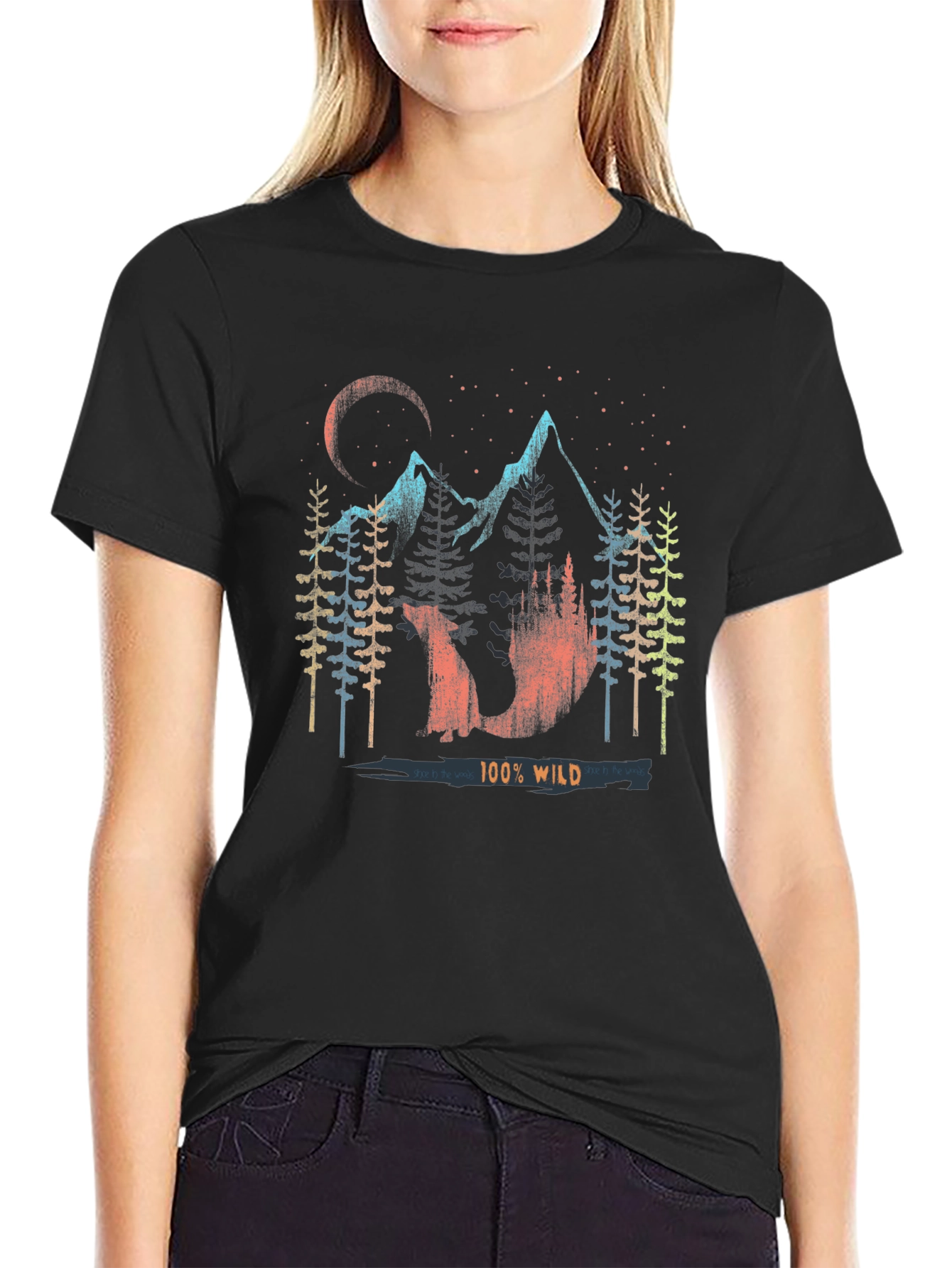 100% Wild Graphic Print Mens Black T-Shirt