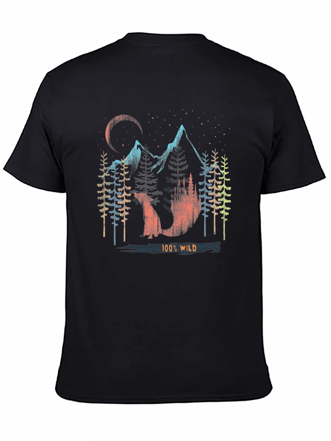 100% Wild Graphic Print Mens Black T-Shirt