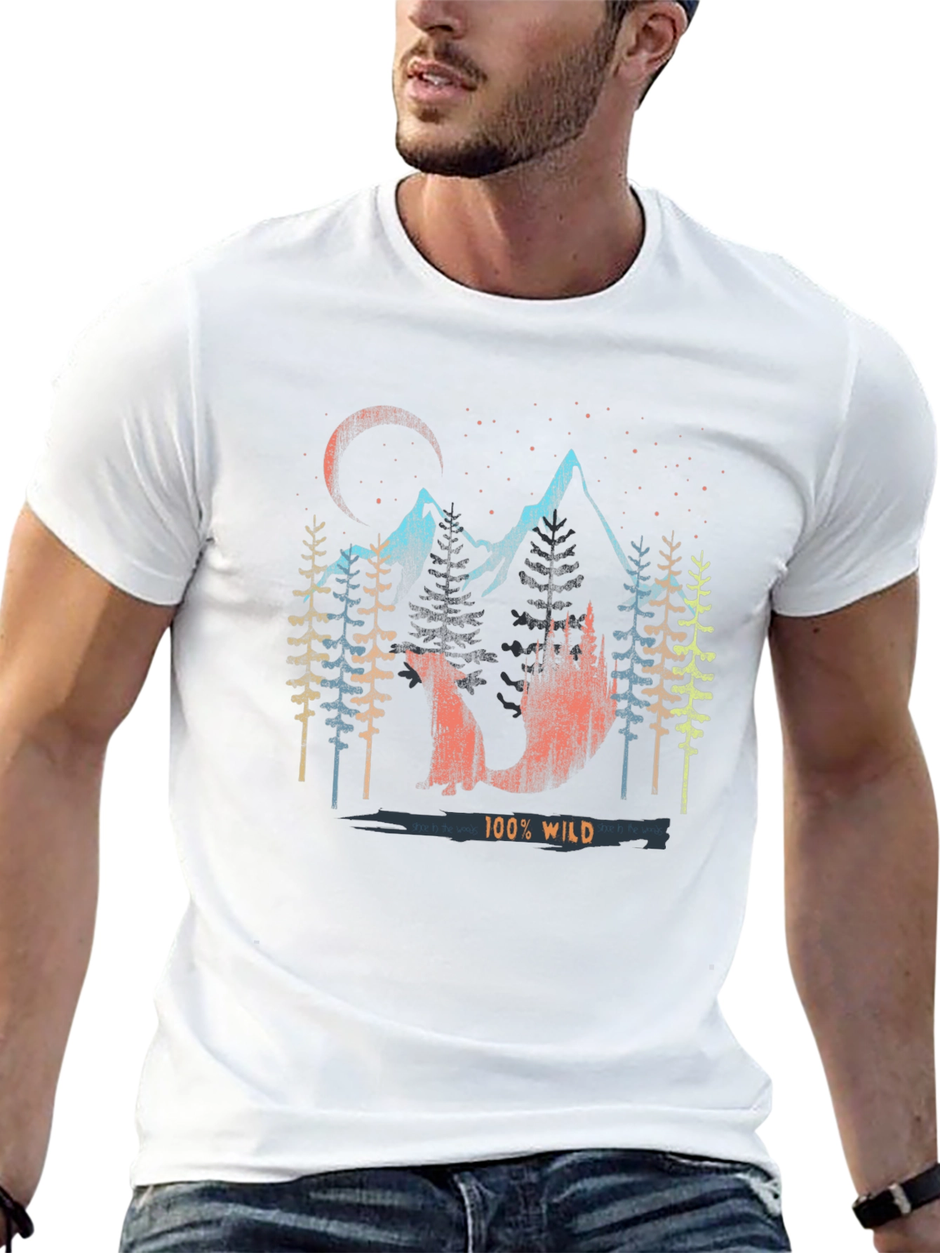 100% Wild Graphic Print Mens Black T-Shirt