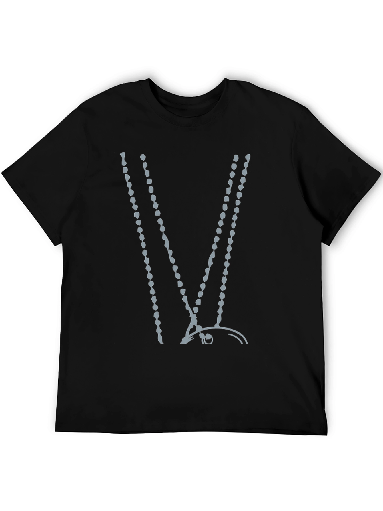 Abstract Beaded V-Neck Black T-Shirt