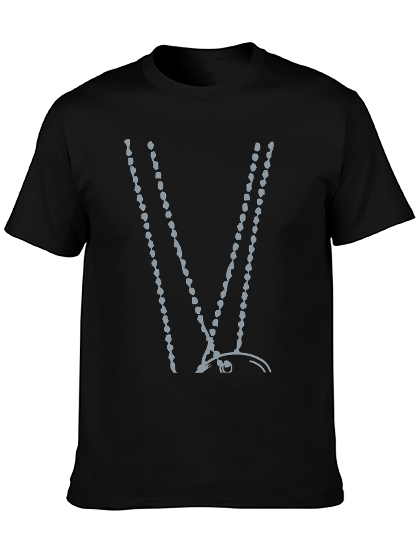 Abstract Beaded V-Neck Black T-Shirt