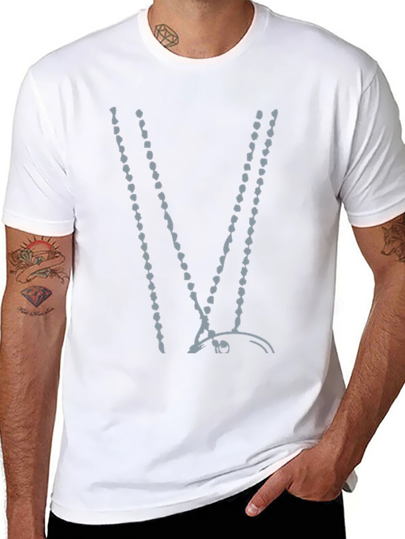 Abstract Beaded V-Neck Black T-Shirt