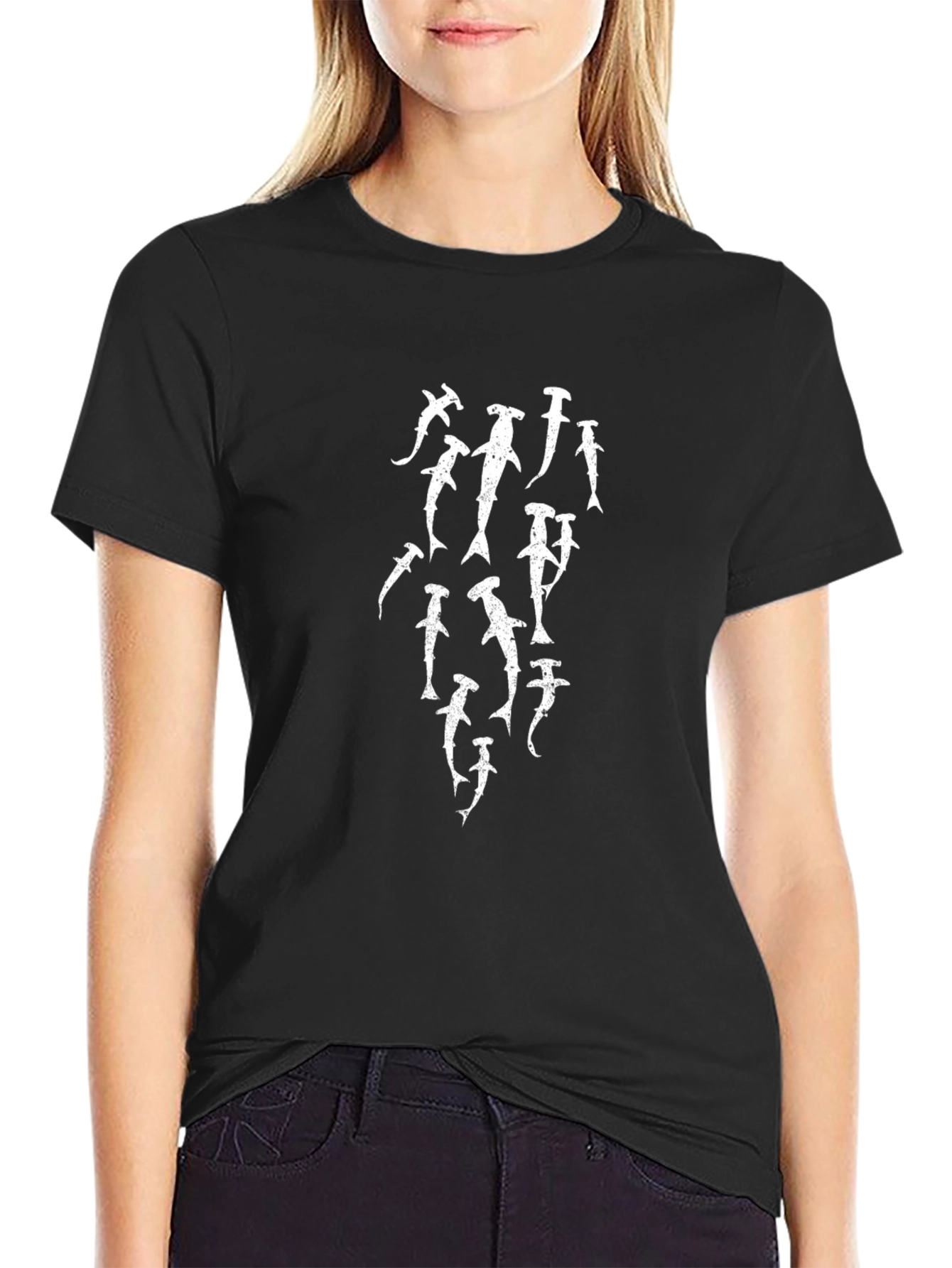 Hammerhead Shark Graphic Print Black T-Shirt