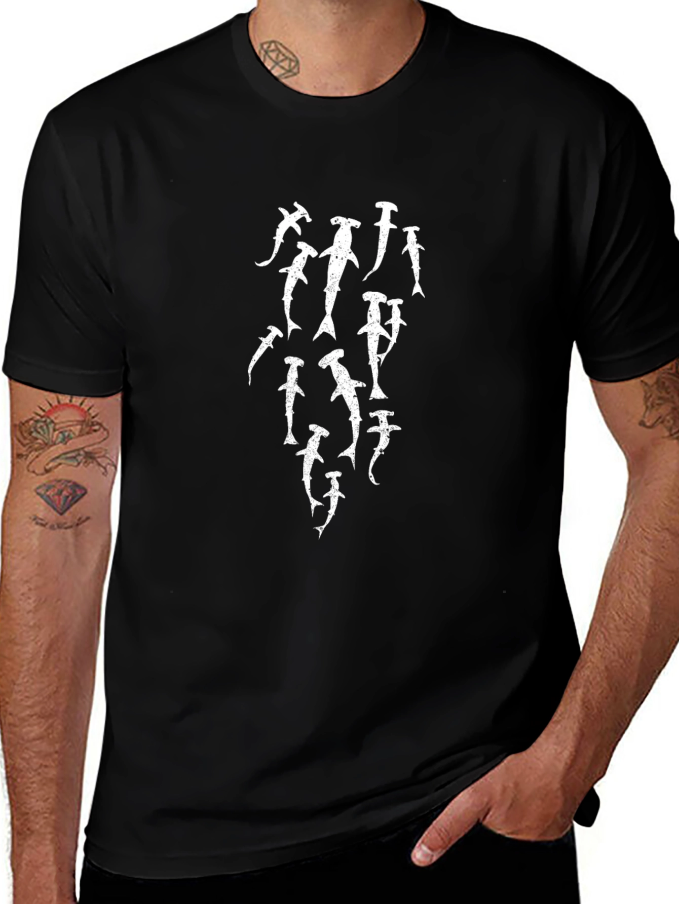 Hammerhead Shark Graphic Print Black T-Shirt