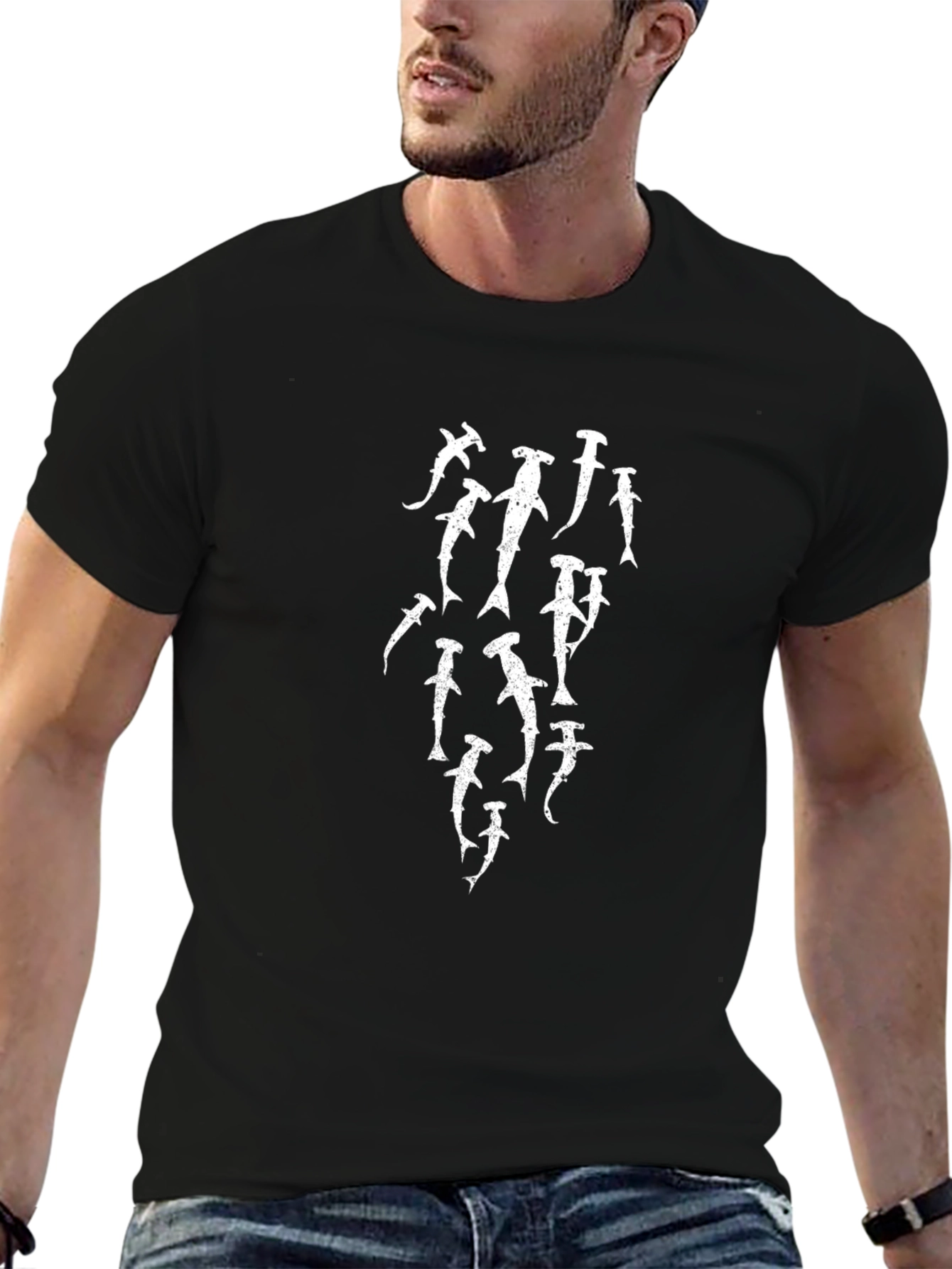 Hammerhead Shark Graphic Print Black T-Shirt