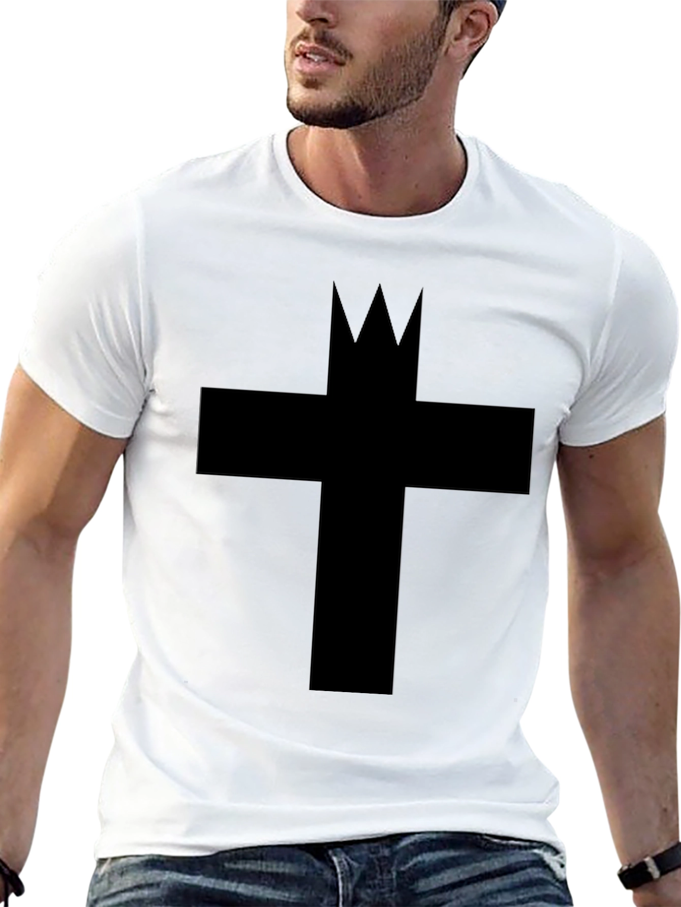 Graphic Tee: Crowned Cross Black Cotton T-Shirt