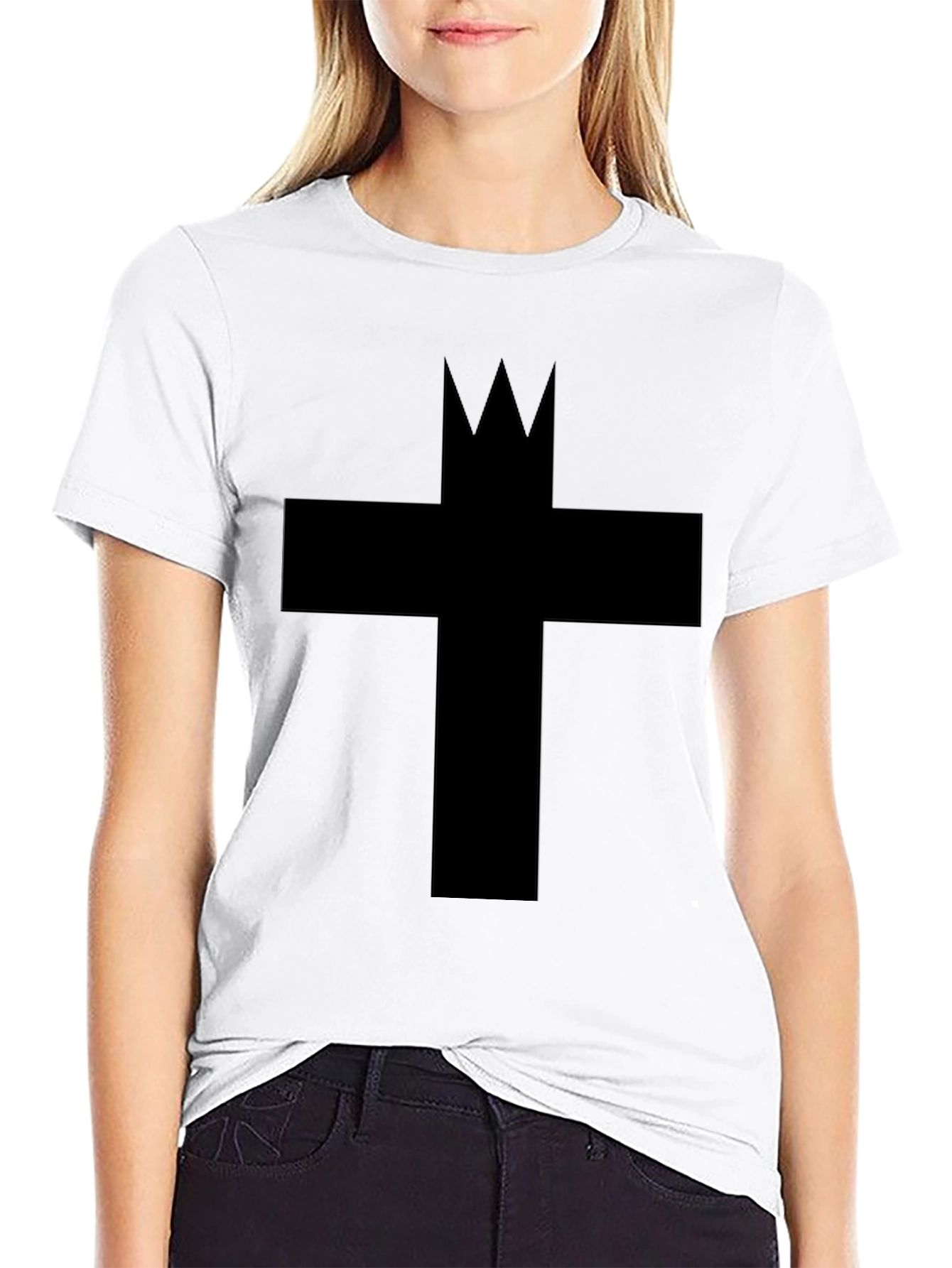Graphic Tee: Crowned Cross Black Cotton T-Shirt