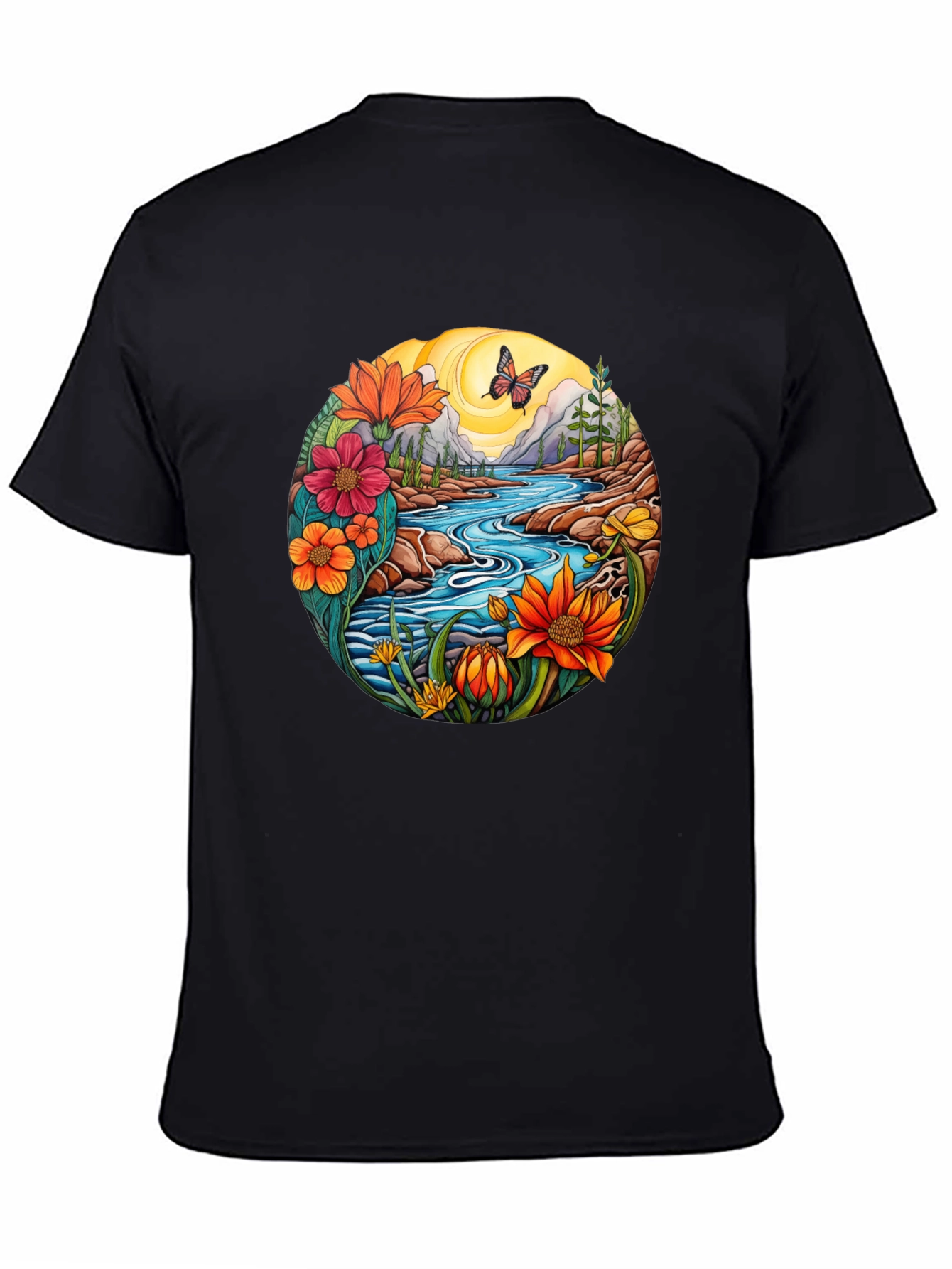 Nature River Graphic T-Shirt - Black