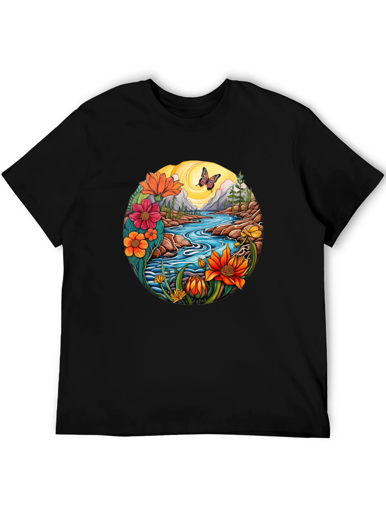 Nature River Graphic T-Shirt - Black