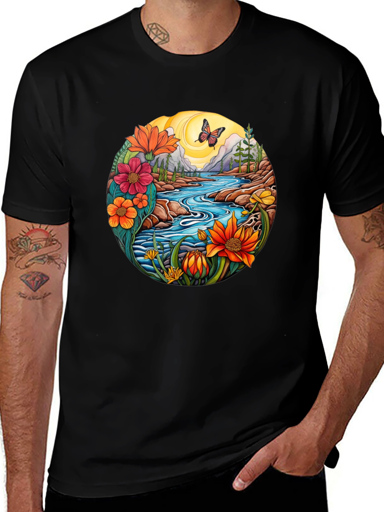 Nature River Graphic T-Shirt - Black