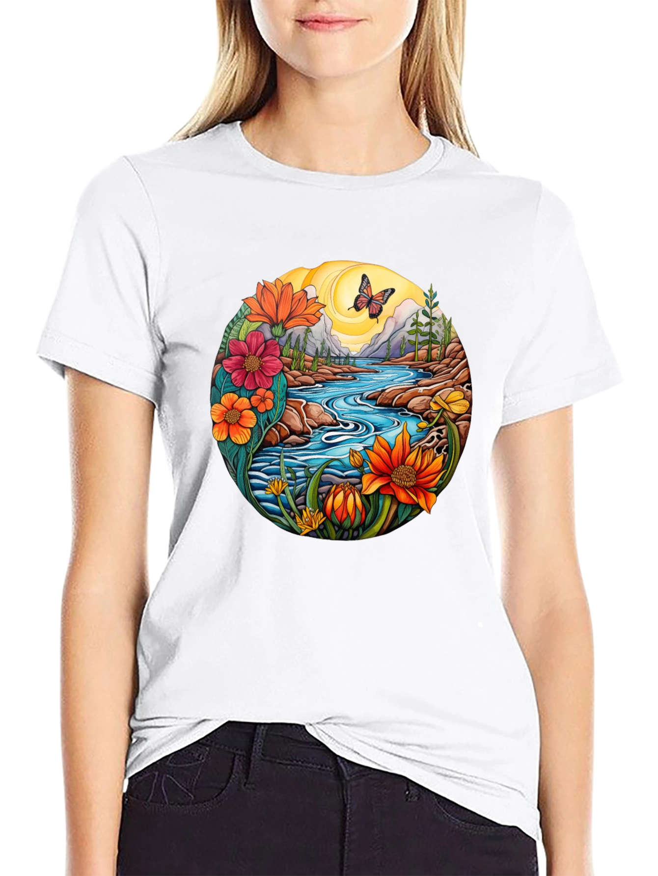 Nature River Graphic T-Shirt - Black