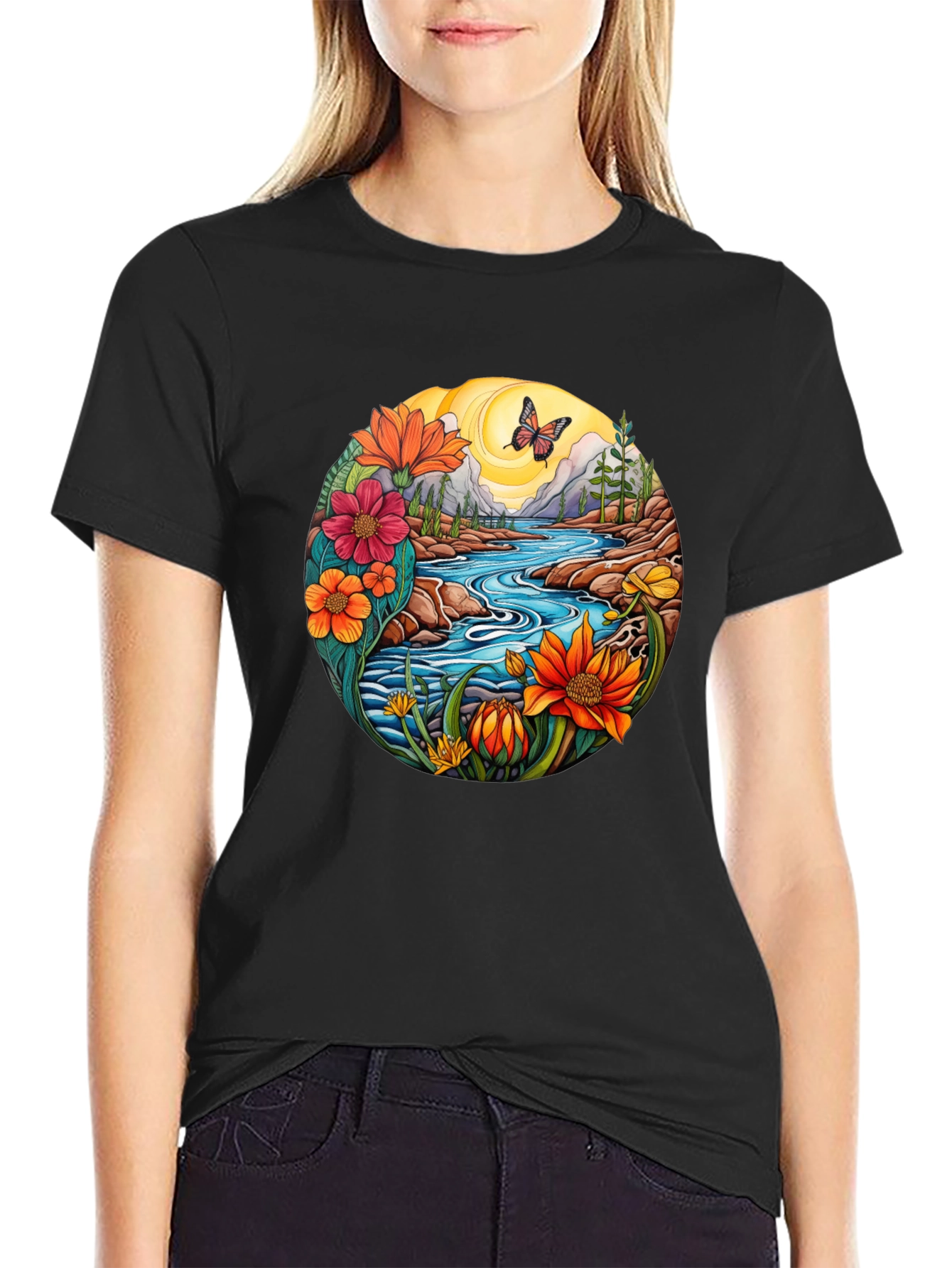 Nature River Graphic T-Shirt - Black