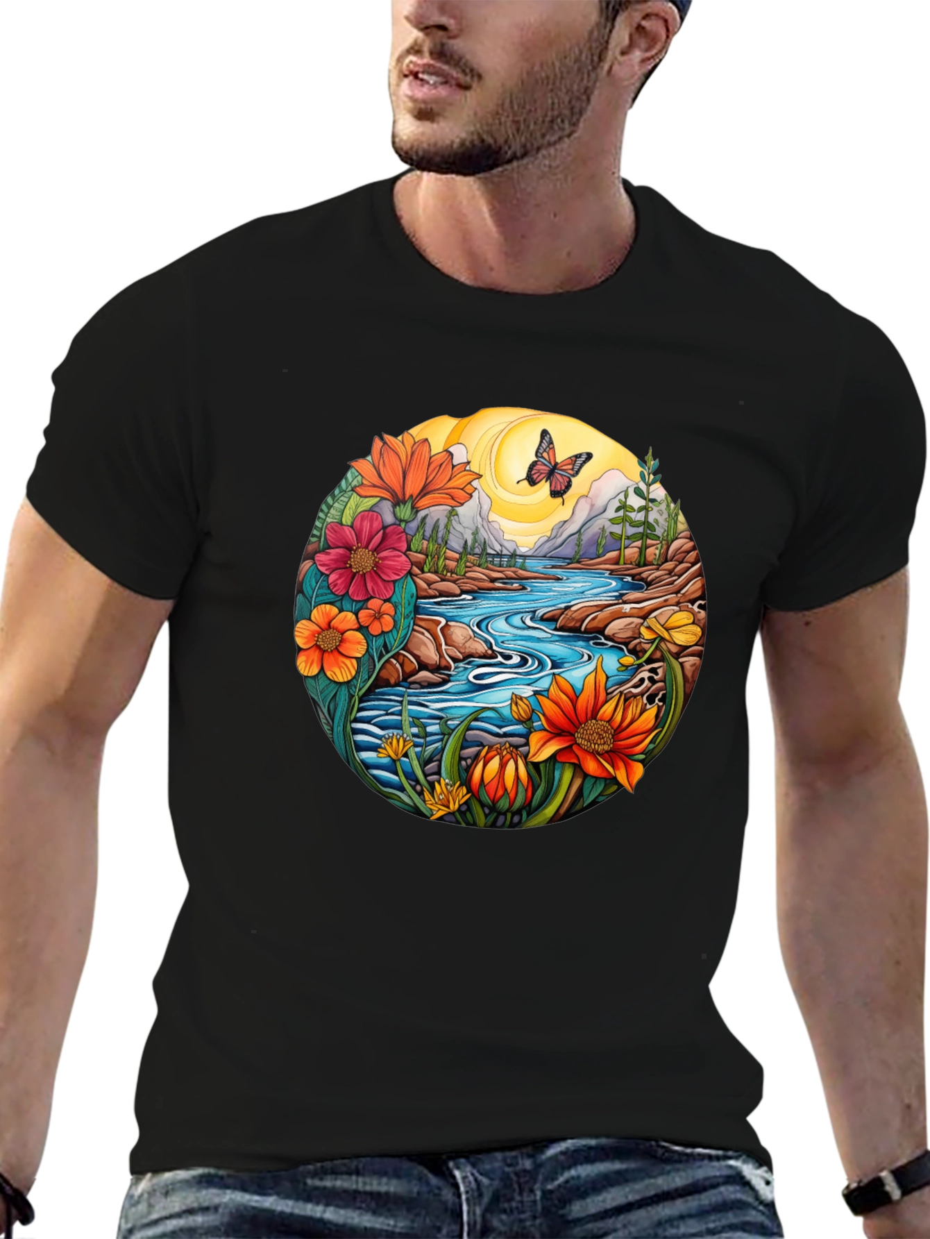 Nature River Graphic T-Shirt - Black