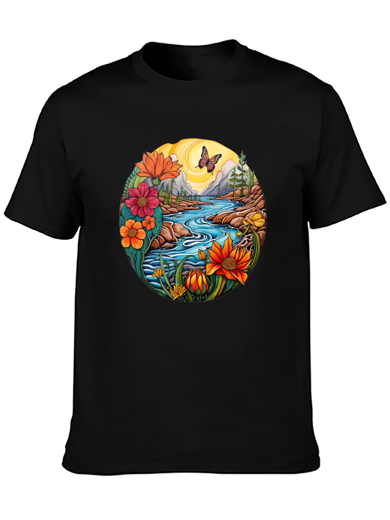 Nature River Graphic T-Shirt - Black