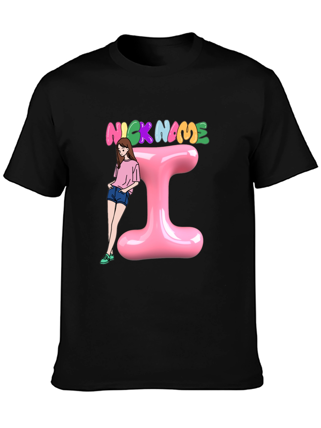Trendy Black T-Shirt with Personalized Name Initial