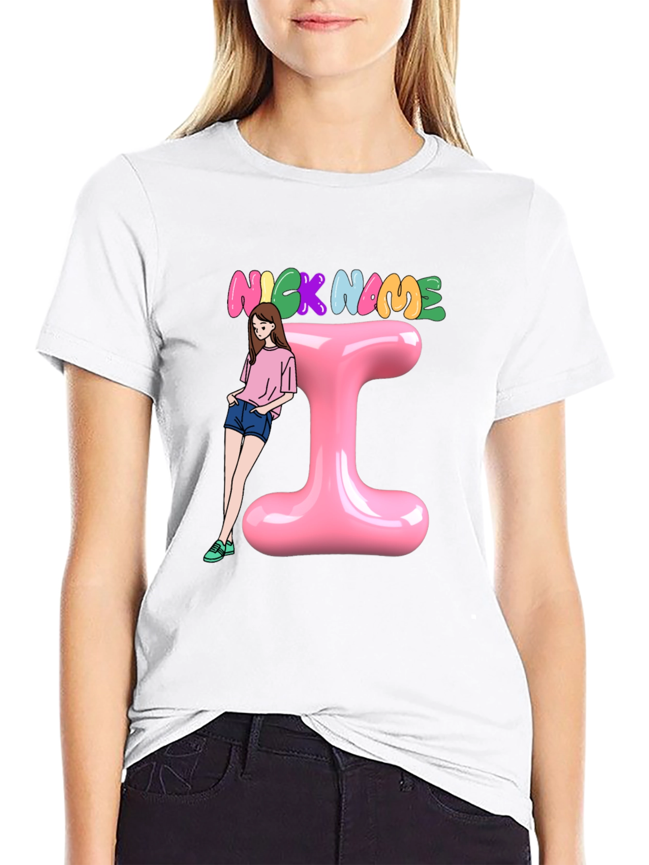 Trendy Black T-Shirt with Personalized Name Initial