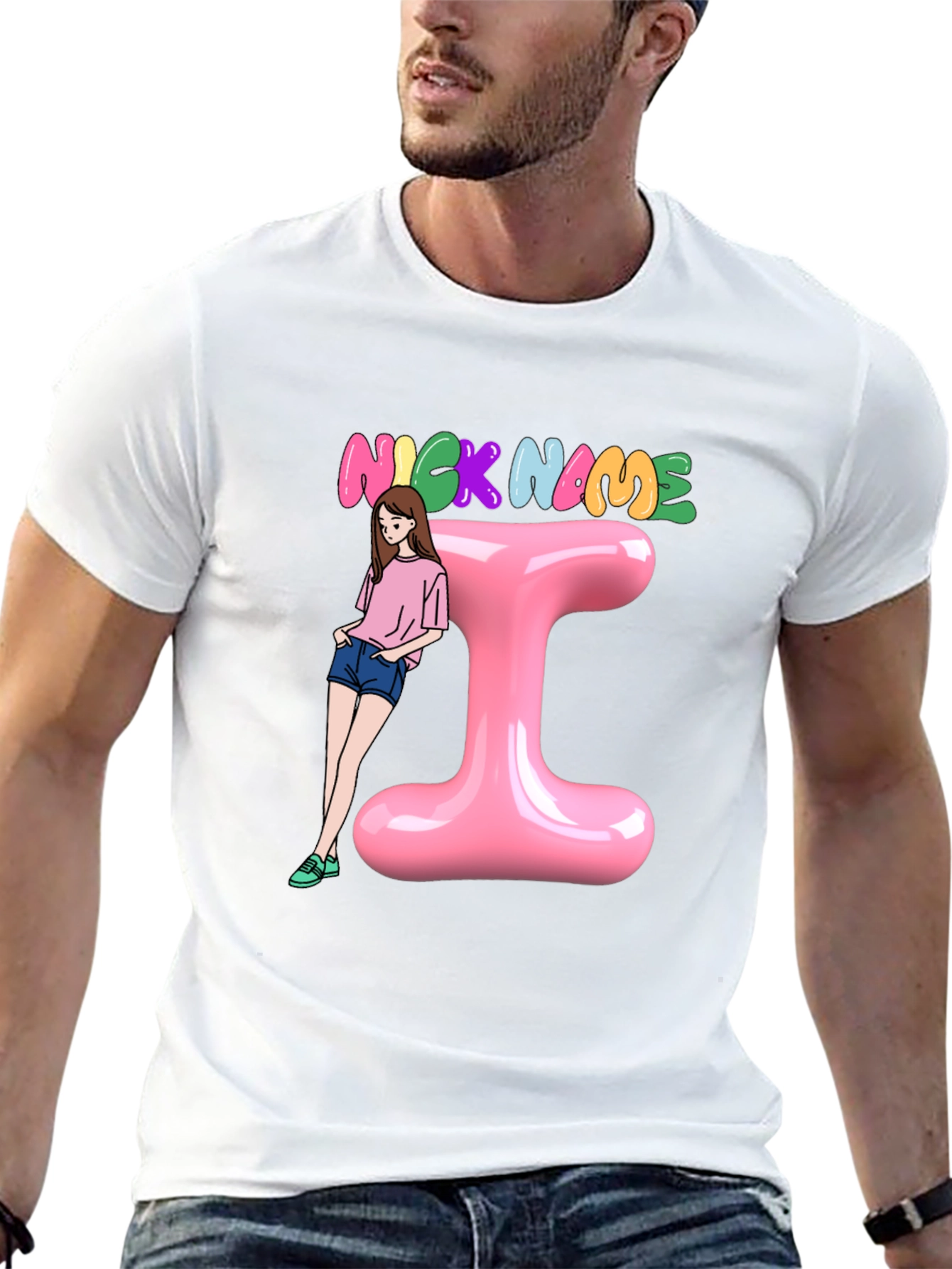 Trendy Black T-Shirt with Personalized Name Initial