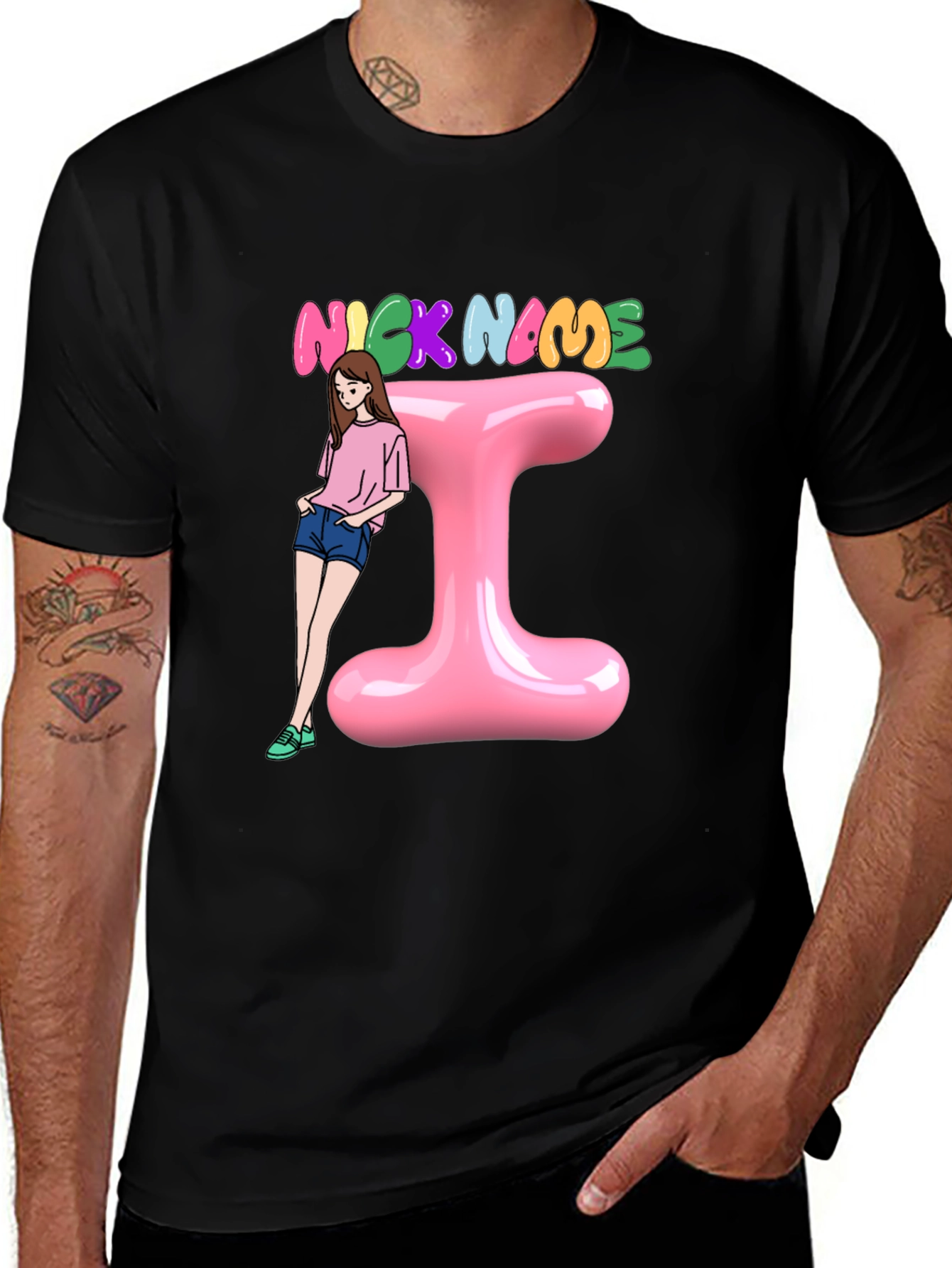 Trendy Black T-Shirt with Personalized Name Initial